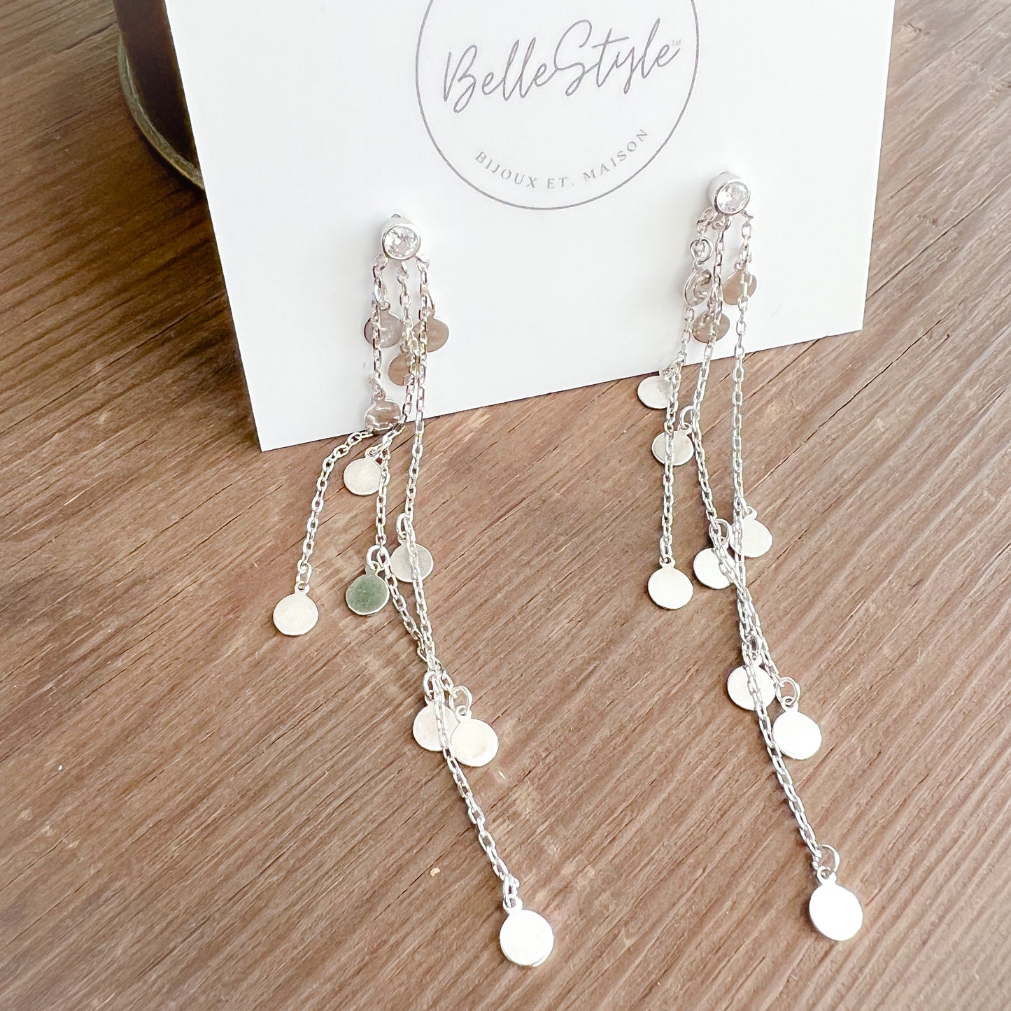 Sequin Drop Tassel Post 925 Earrings - BelleStyle