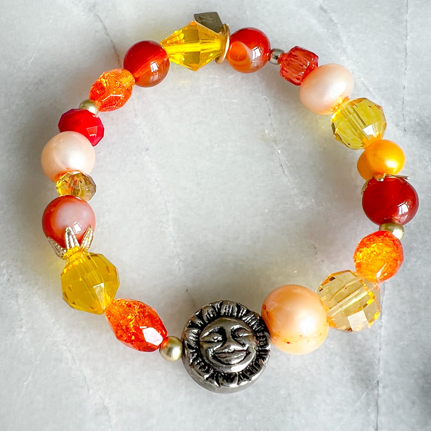 Sun Moon Freshwater Pearl Yellow Crystal Bracelet - BelleStyle