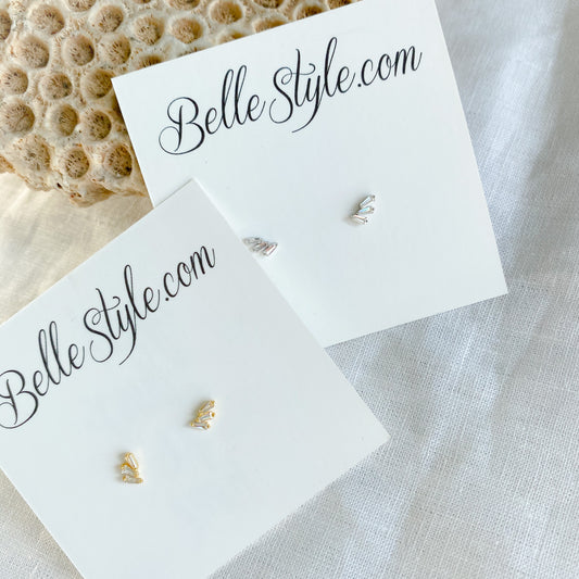 Roxbury Stud earrings - Bellestyle sterling silver everyday baguette crystal silver gold