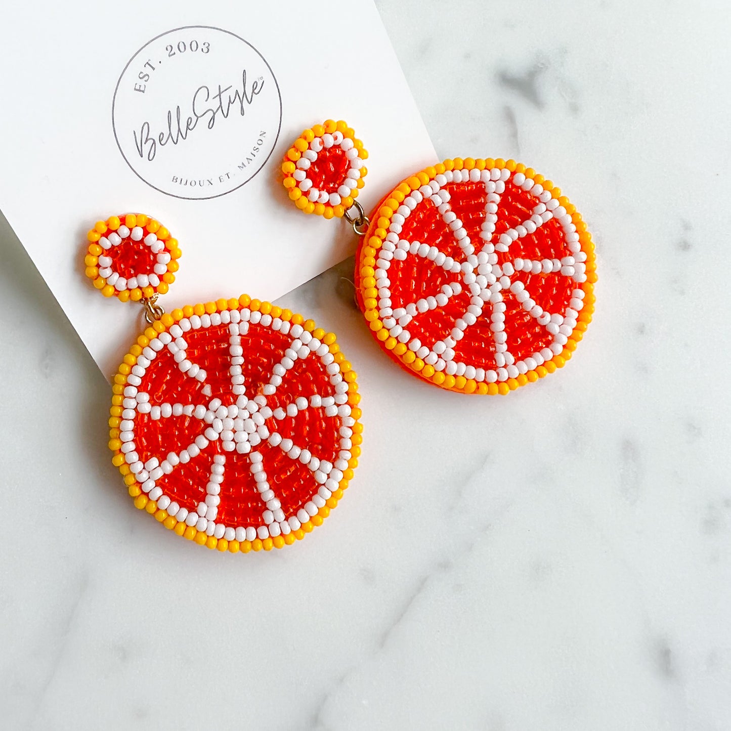 Grapefruit Beaded Post Earrings - BelleStyle