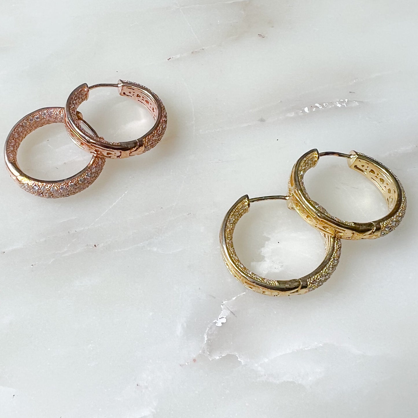 Nantucket Sterling Silver Pave Crystal Hoop Earrings - BelleStyle