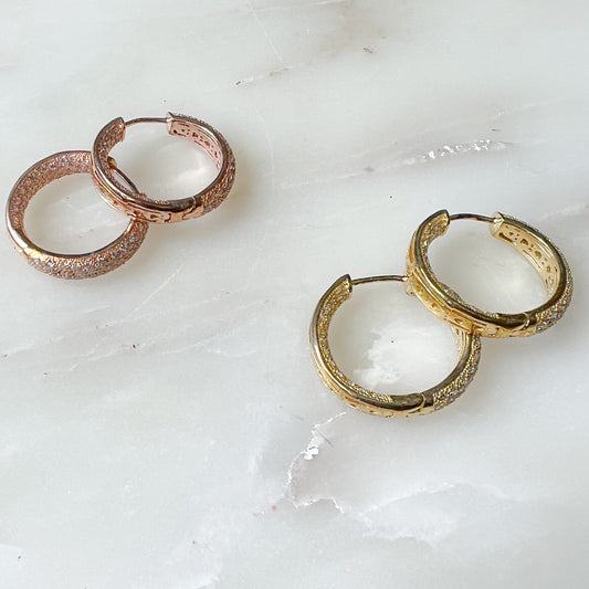 Nantucket Sterling Silver Pave Crystal Hoop Earrings - BelleStyle
