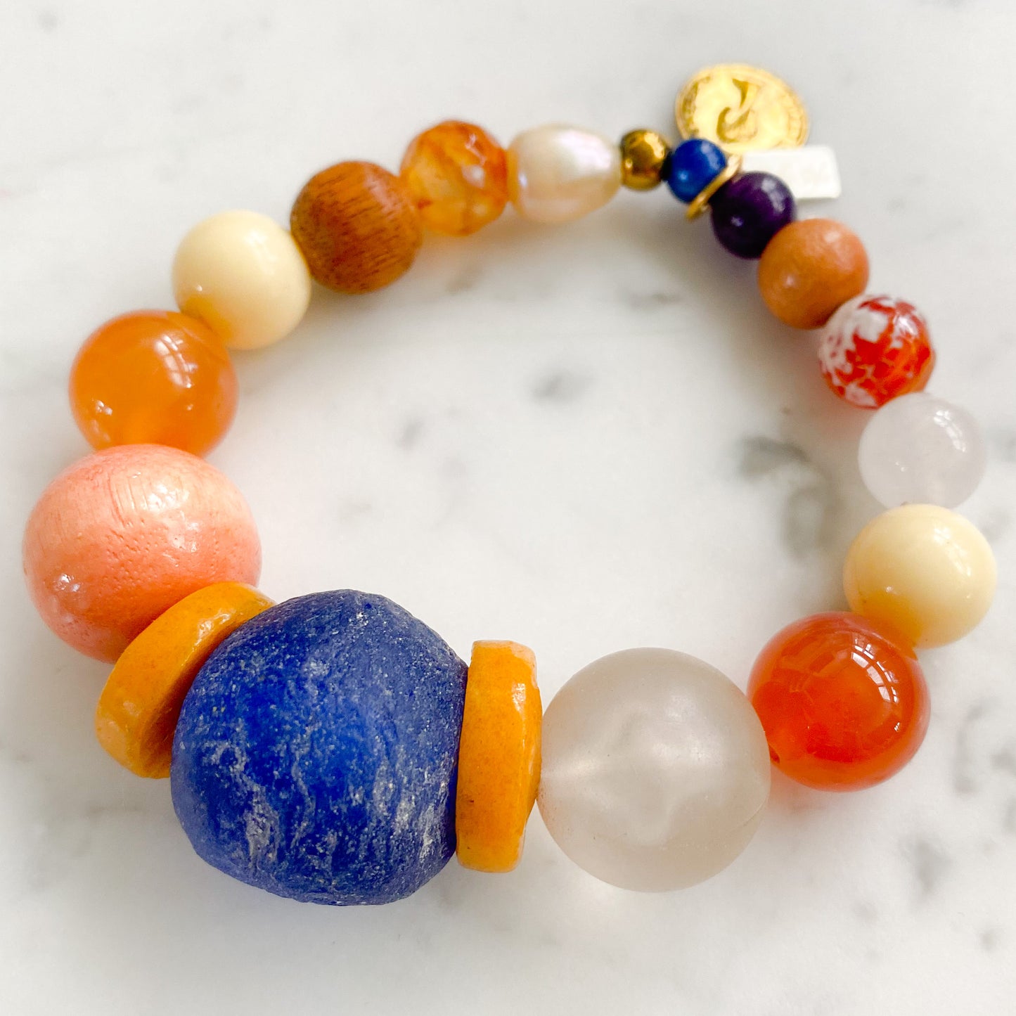 Lorenzo Bracelet - Bellestyle prayer beads agate carnelian rosewood amethyst coin charm