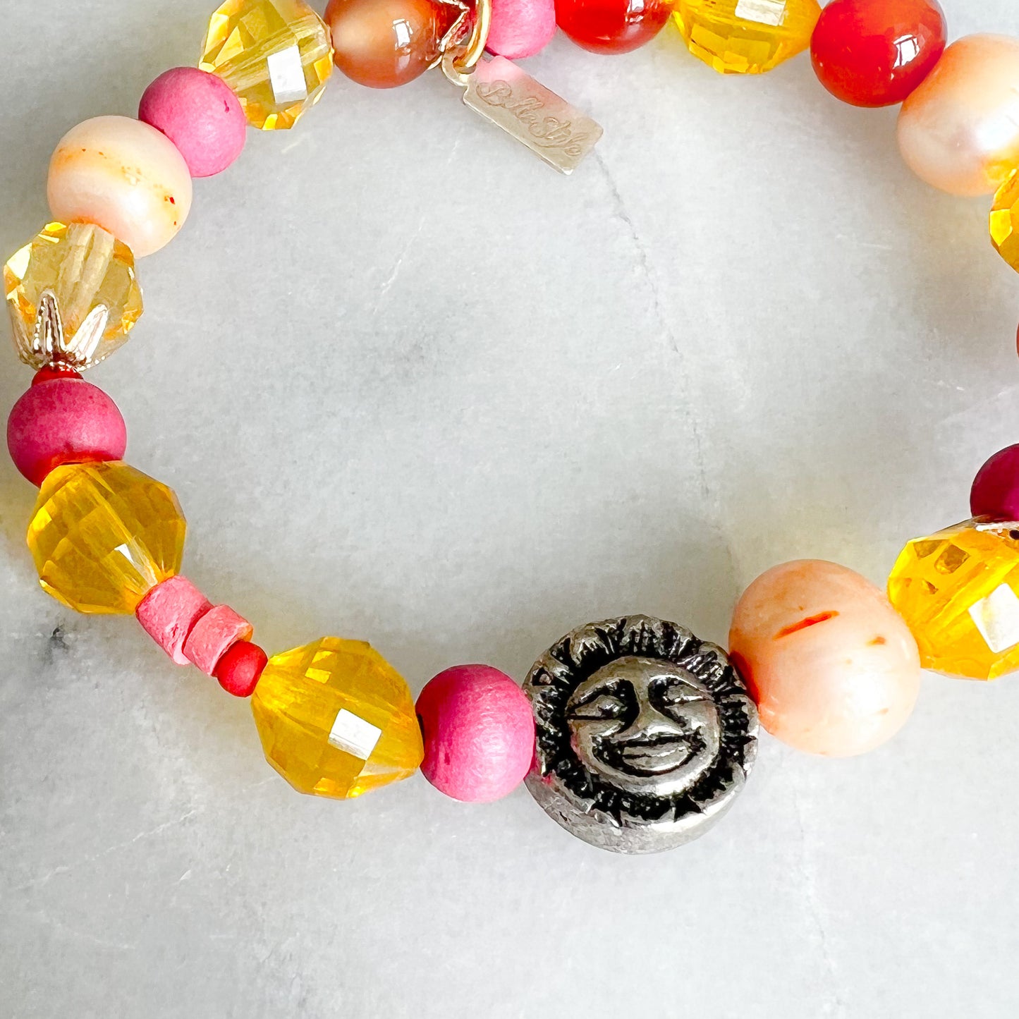 Sun Moon Freshwater Pearl Yellow Crystal Bracelet - BelleStyle