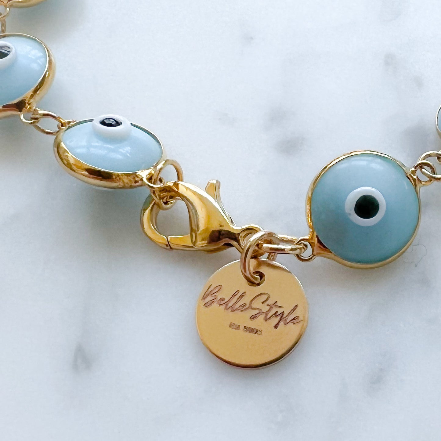 Light Blue Enamel Evil Eye Bracelet - BelleStyle
