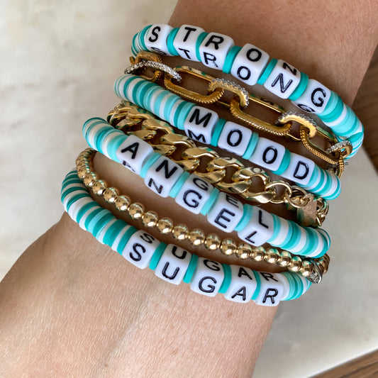 BelleStyle - Blueberry friendship Bracelet turquoise white polymer clay beads
