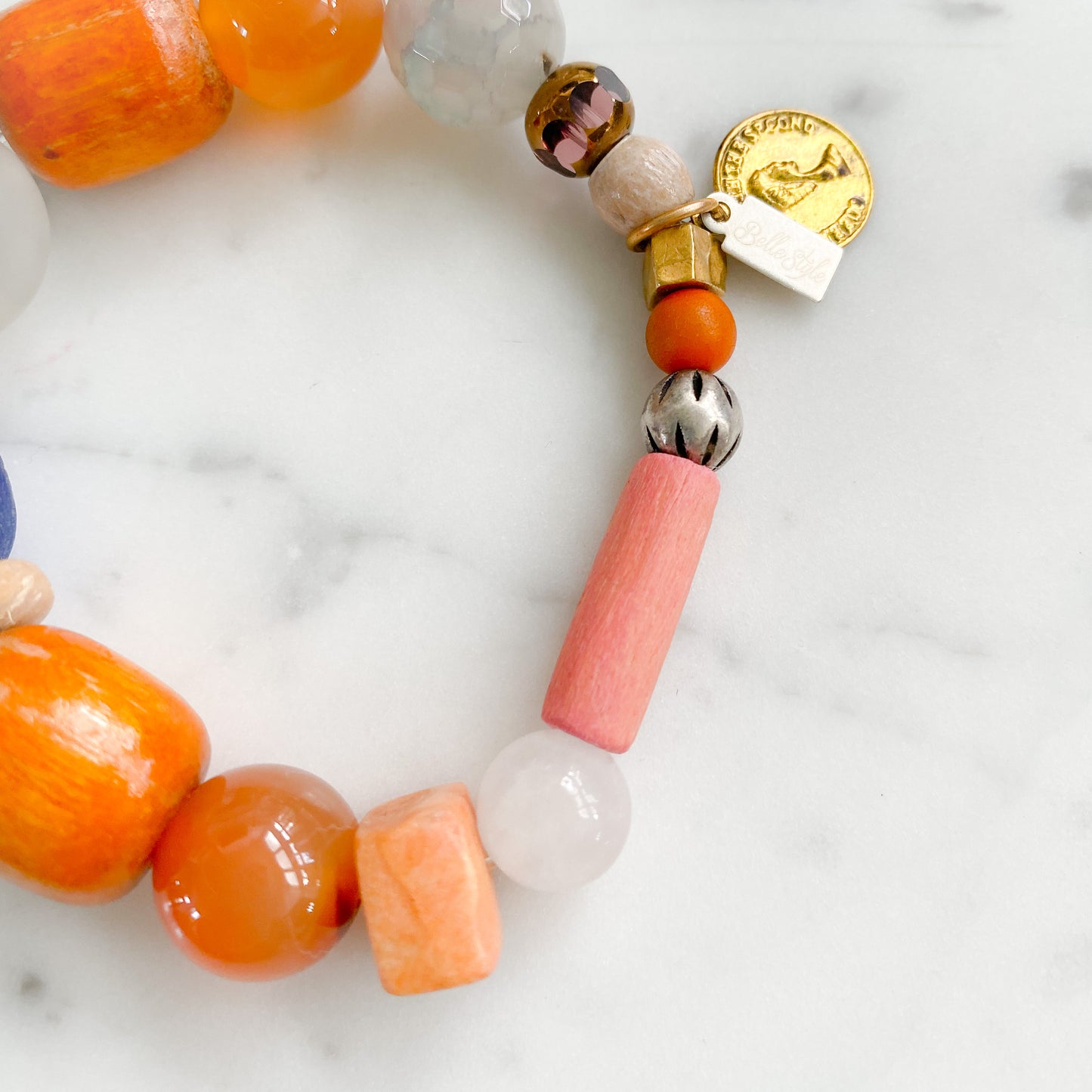 Lorenzo Bracelet - Bellestyle prayer beads agate carnelian rosewood amethyst coin charm