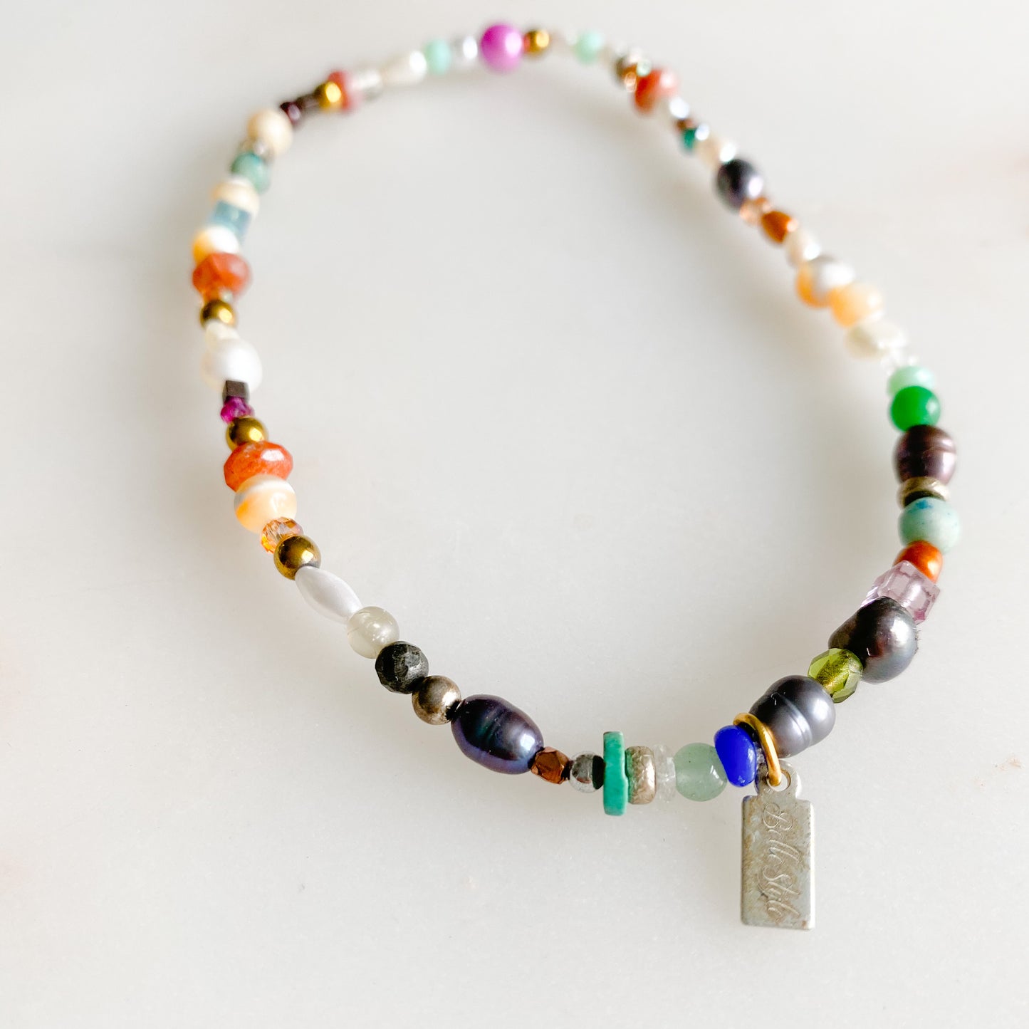 Roxanne Anklet - BelleStyle - crystal quartz rose quartz freshwater pearl amazonite swarovski turquoise citrine brass coral sterling silver