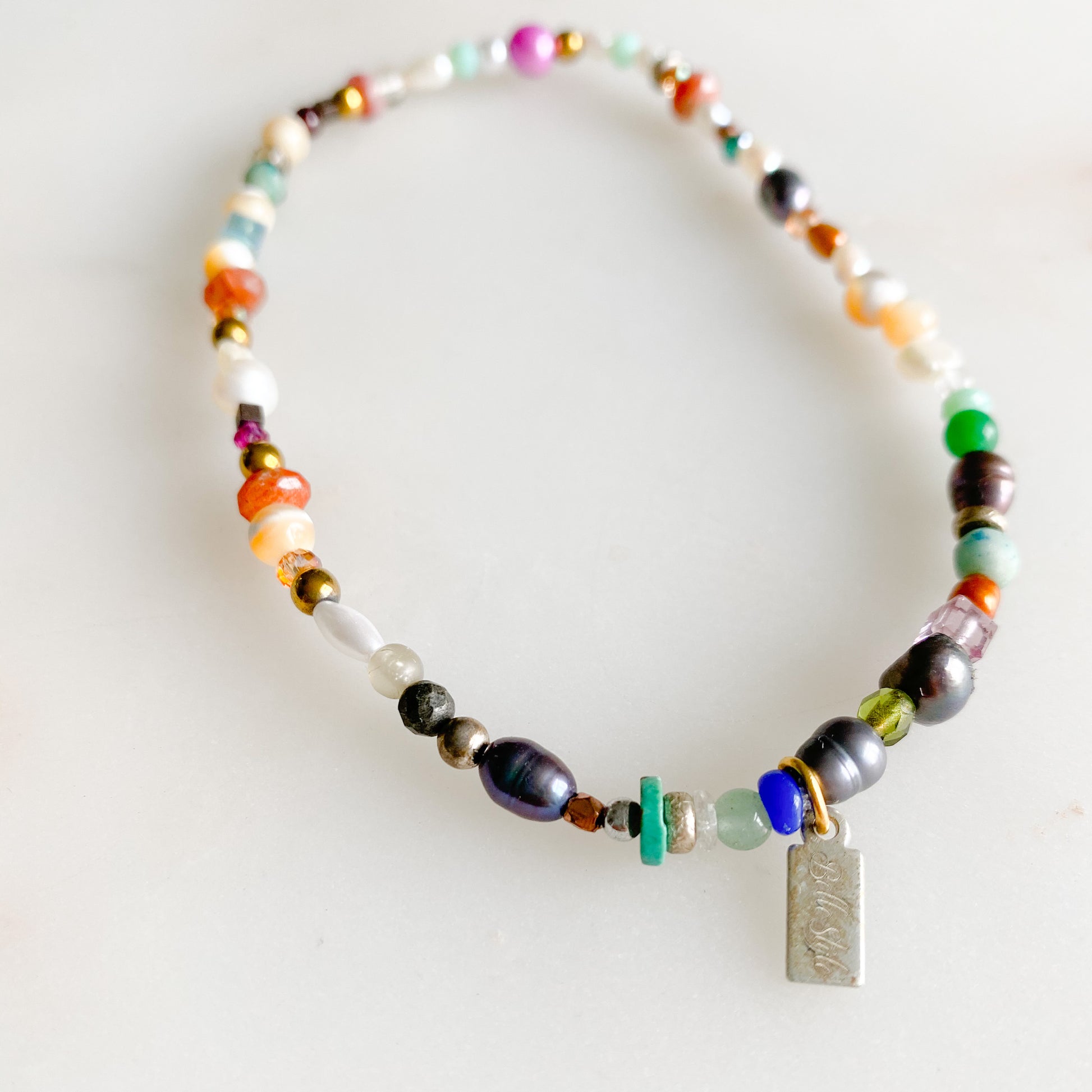Roxanne Anklet - BelleStyle - crystal quartz rose quartz freshwater pearl amazonite swarovski turquoise citrine brass coral sterling silver