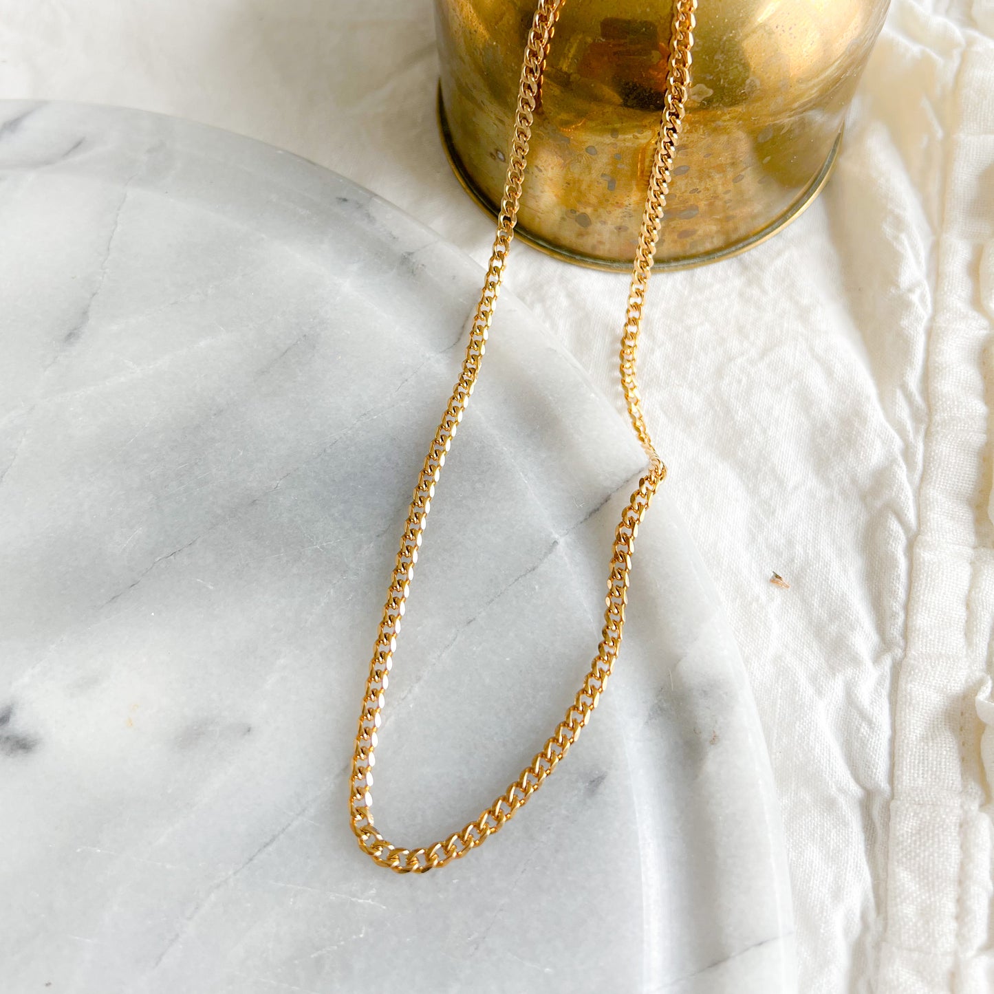 Biscayne Gold Stainless Steel Unisex Cuban Style Flat Chain - Bellestyle