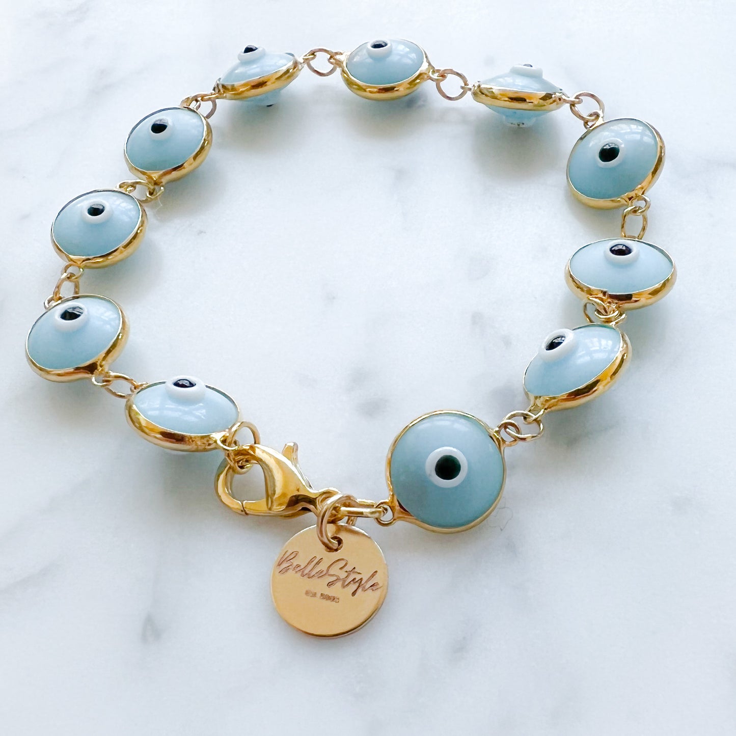Light Blue Enamel Evil Eye Bracelet - BelleStyle
