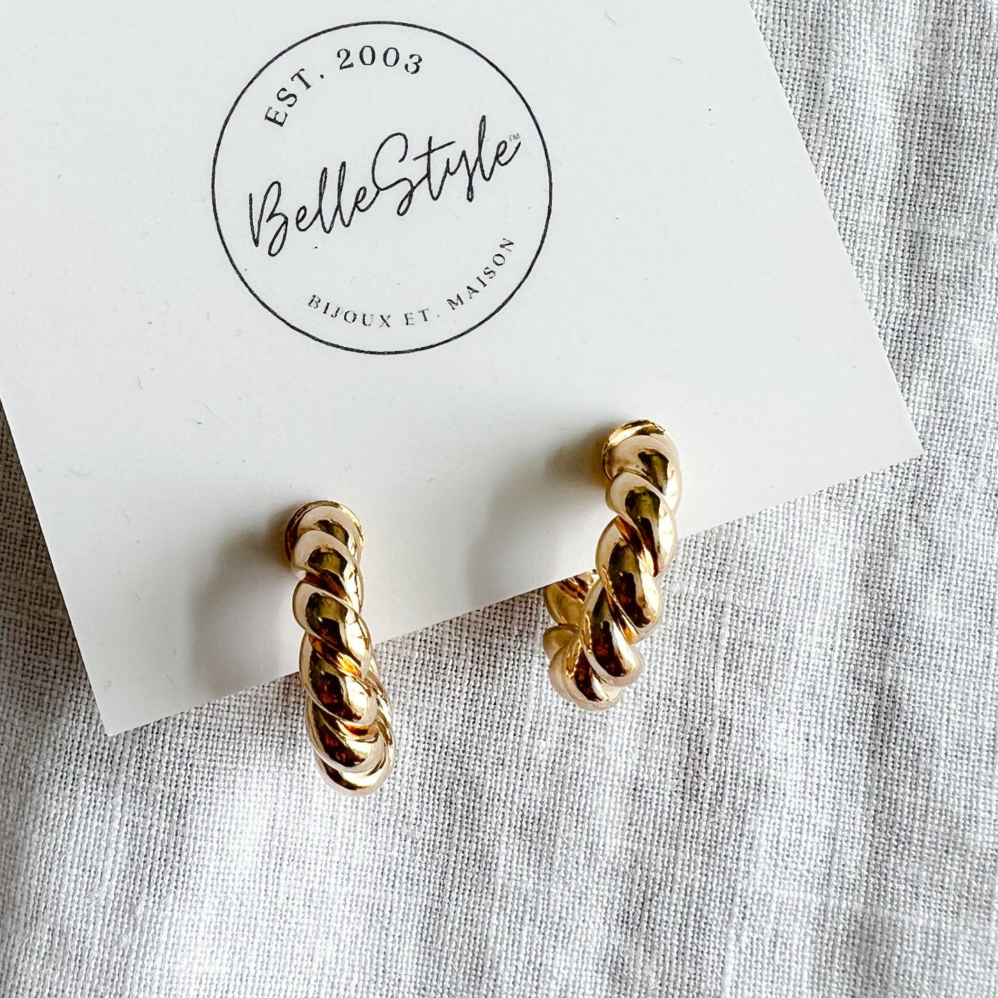 Twist Gold Post Small Hoop Earrings - BelleStyle