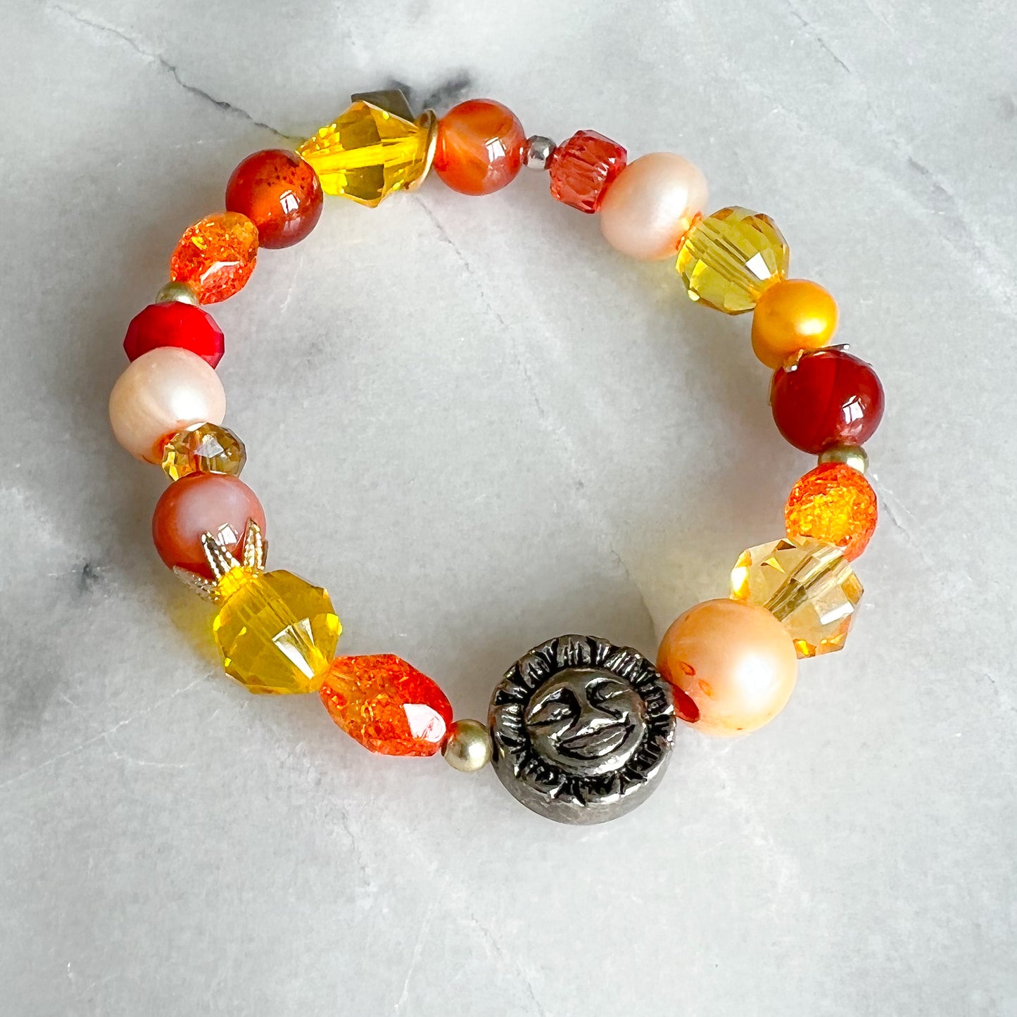 Sun Moon Freshwater Pearl Yellow Crystal Bracelet - BelleStyle