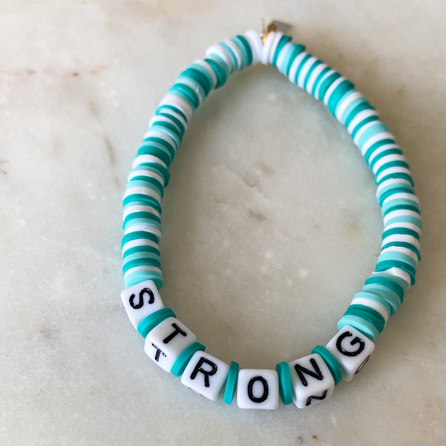 BelleStyle - Blueberry friendship Bracelet turquoise white polymer clay beads strong