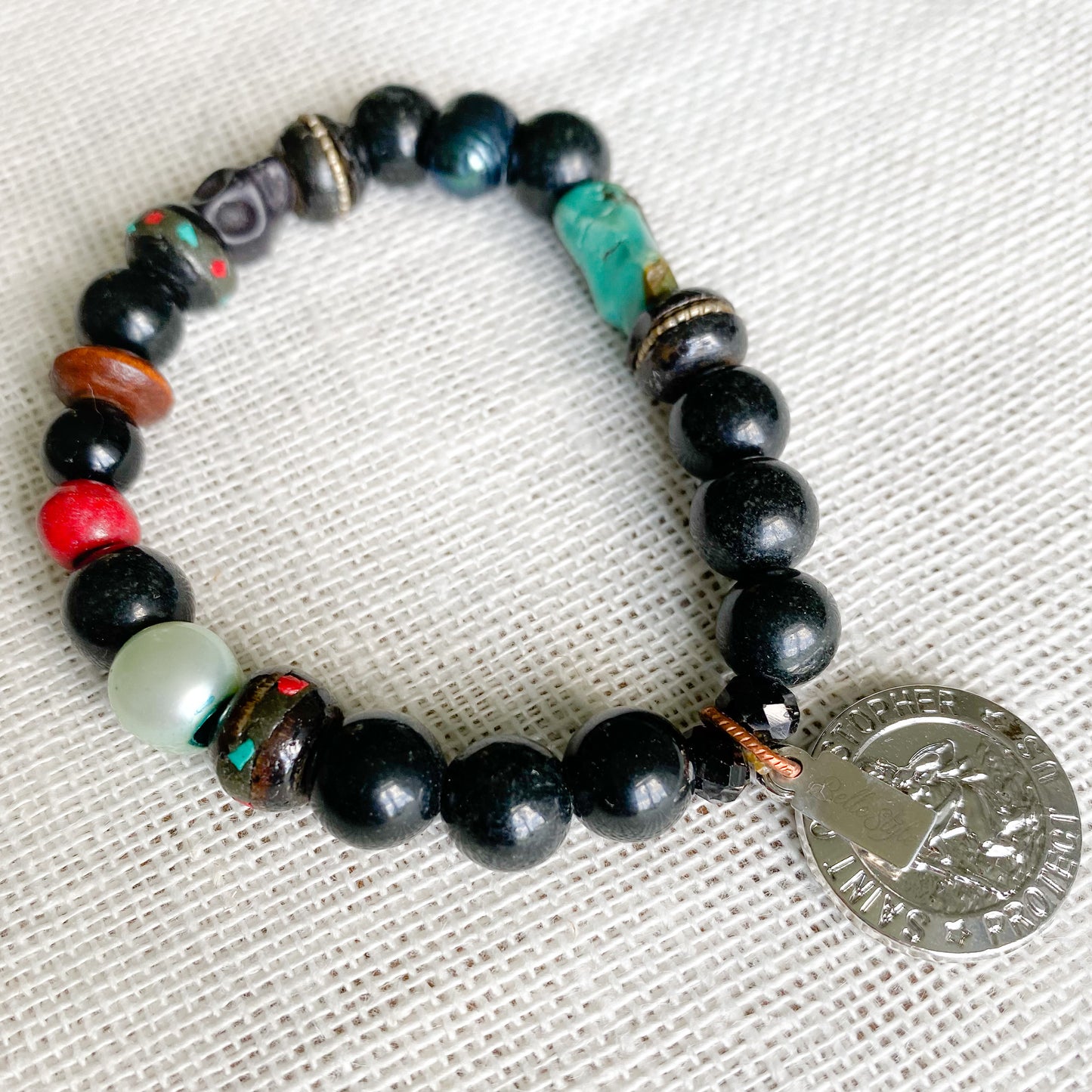 St. Christopher Black Jade Turquoise Sustainable Bracelet - Bellestyle