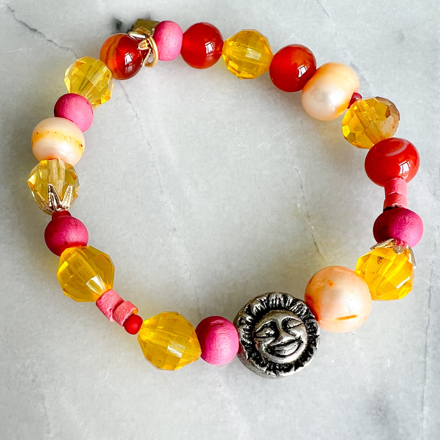Sun Moon Freshwater Pearl Yellow Crystal Bracelet - BelleStyle