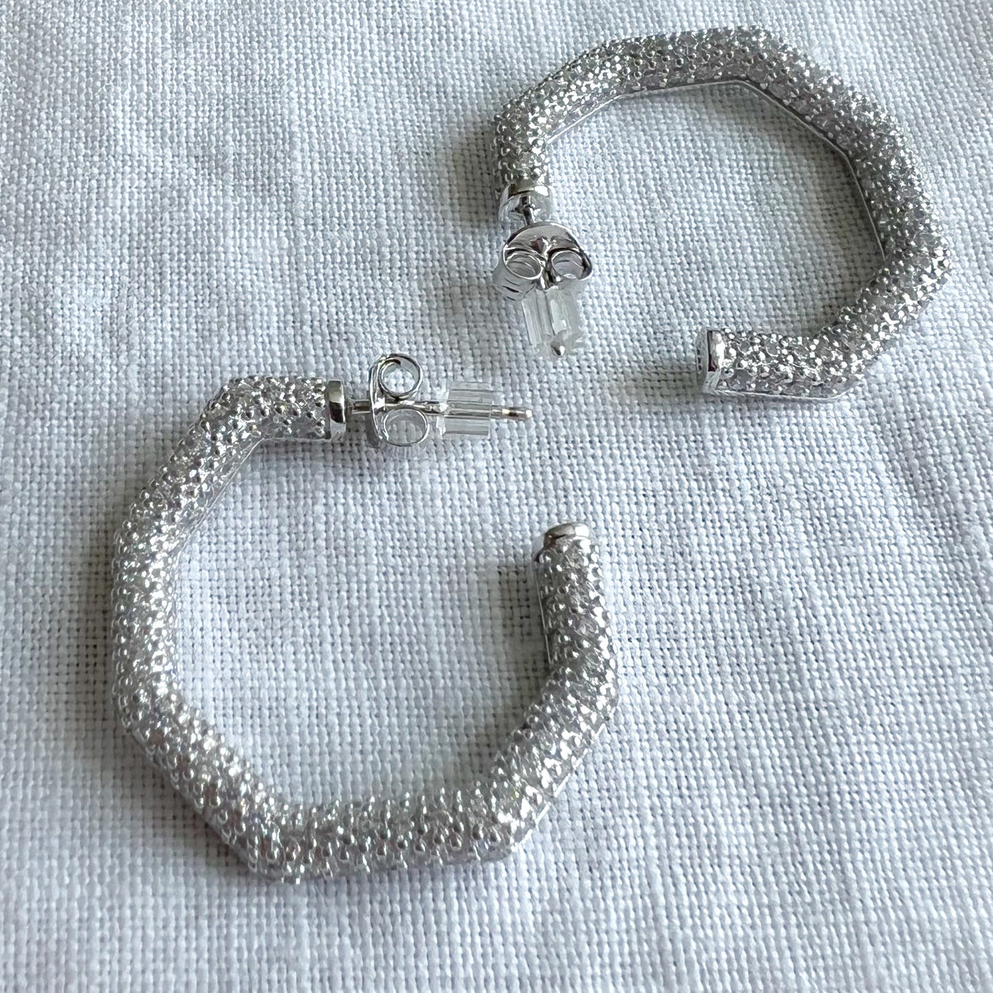 Zig Zag Sterling Silver 925 Pave Post Earrings - BelleStyle