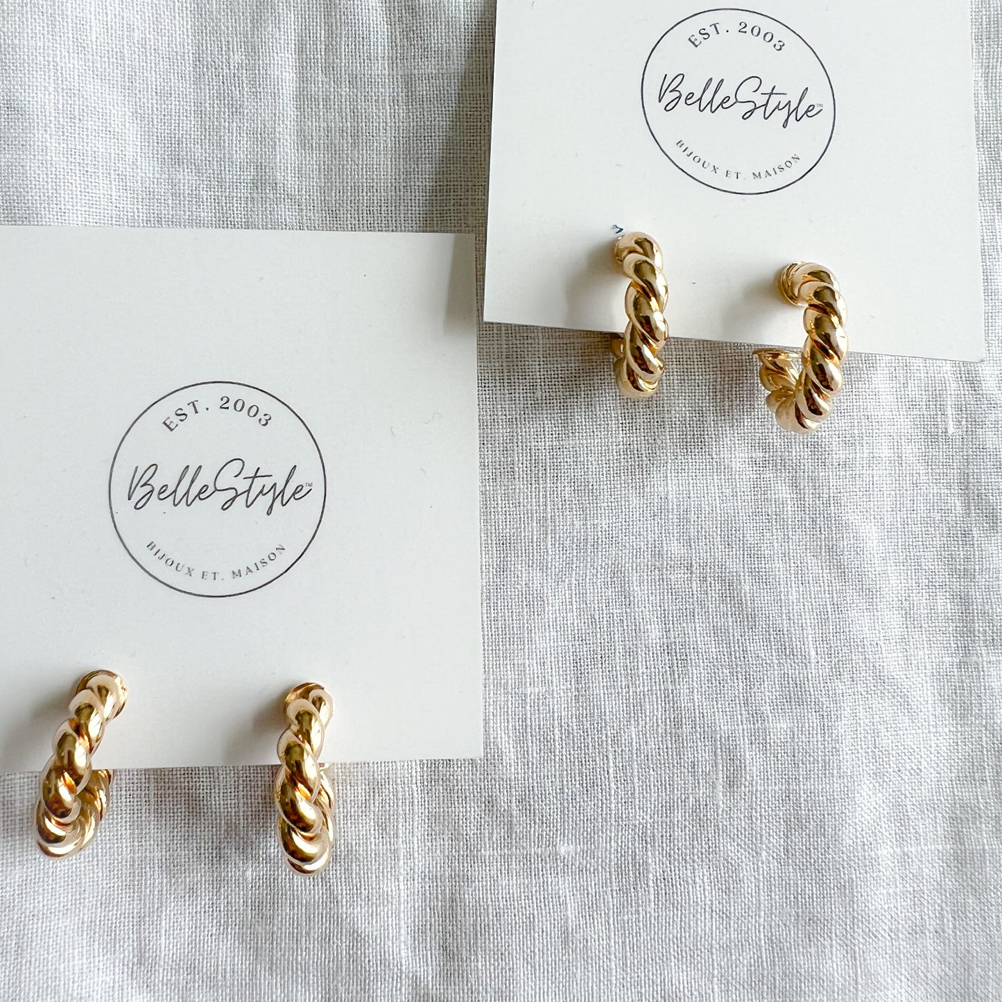 Twist Gold Post Small Hoop Earrings - BelleStyle