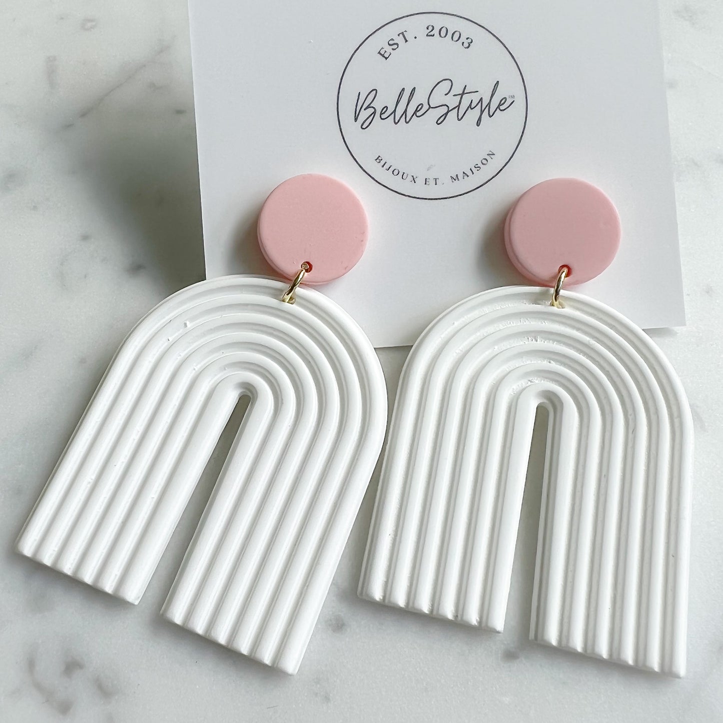 Rainbow Post Earrings Light Pink - BelleStyle