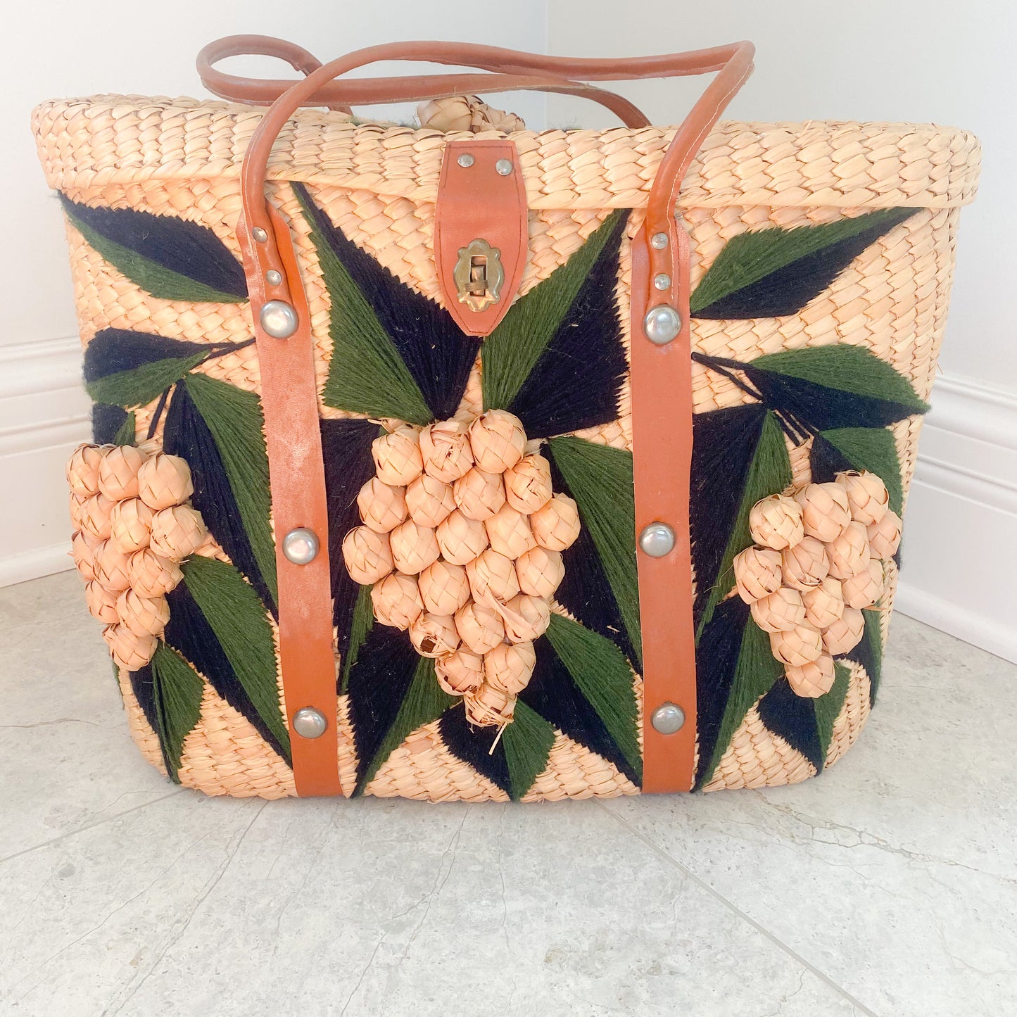 Vintage French Market Grape Buckle Extra Large Tote - BelleStyle