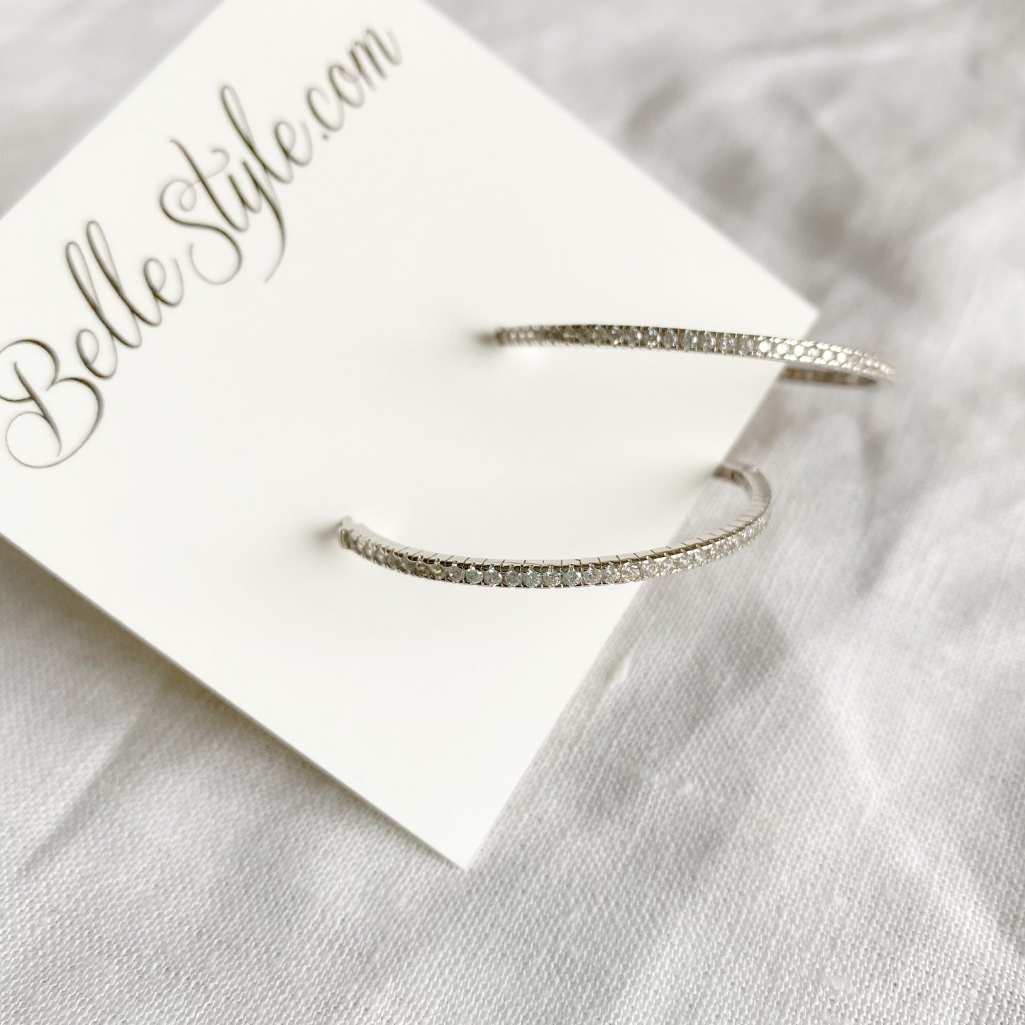 Taylor Silver Crystal Hoop Earrings - BelleStyle