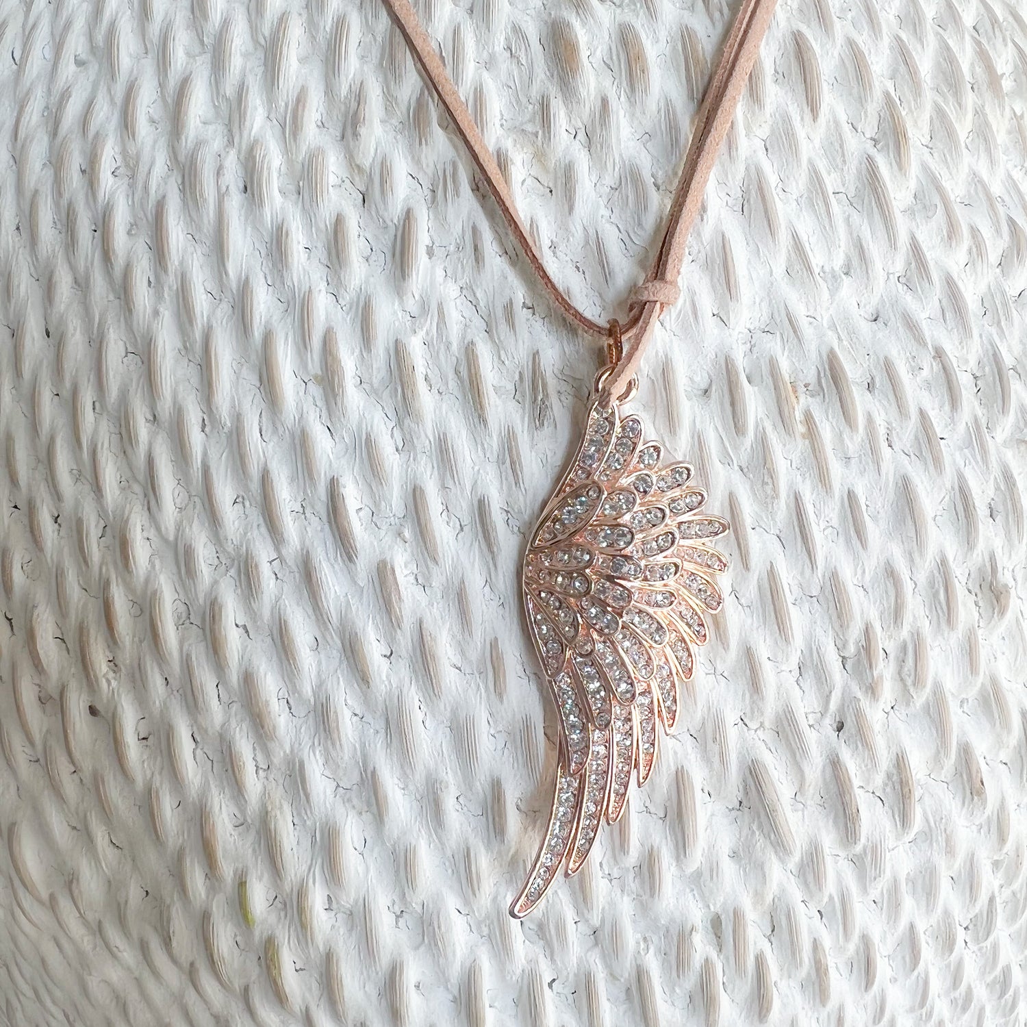 Rose Gold Angelwing Suede Necklace - BelleStyle