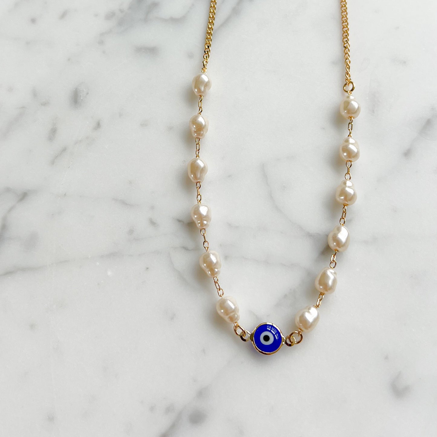 Blue Evil Eye Curb Chain Necklace - BelleStyle