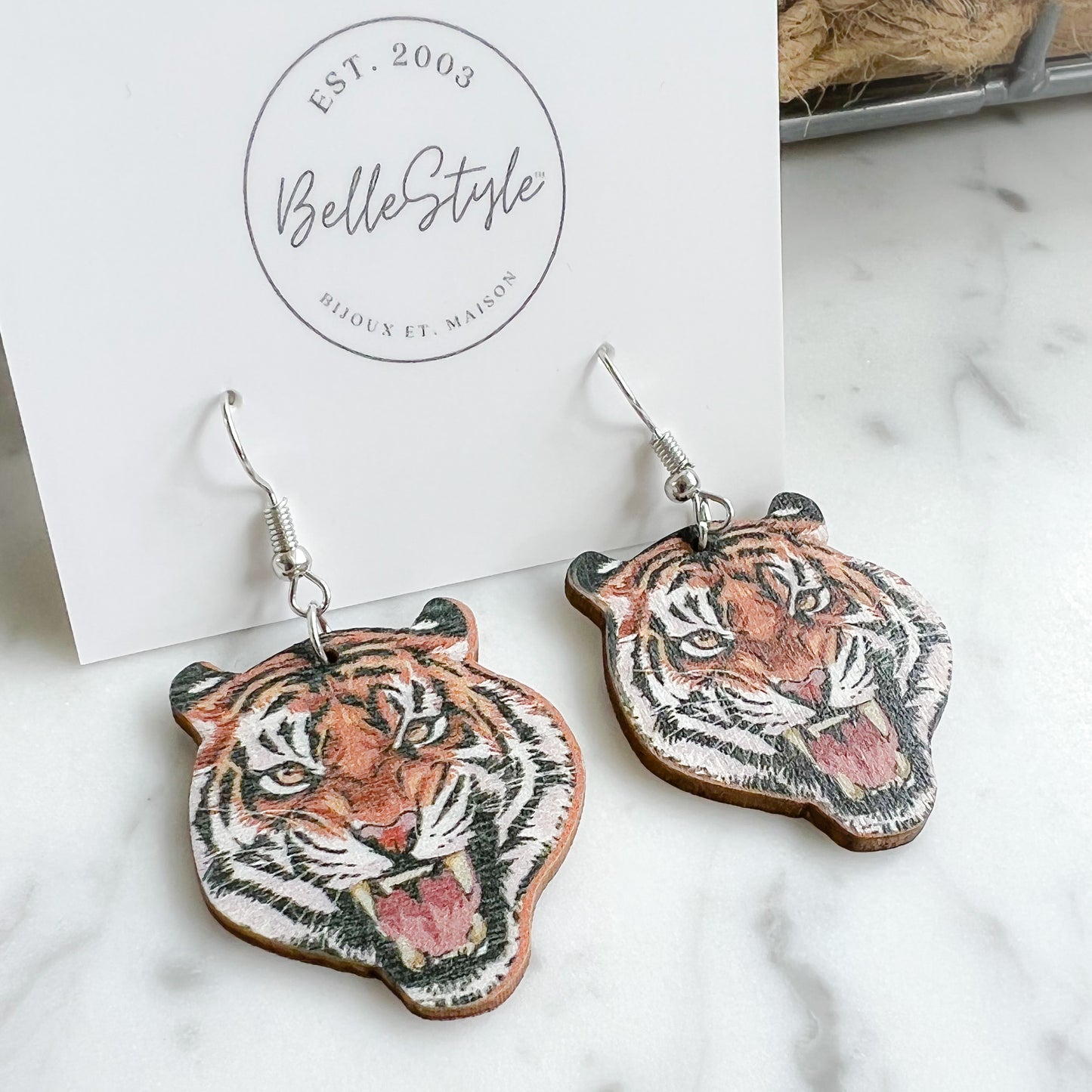 Tiger Wood Earrings - BelleStyle