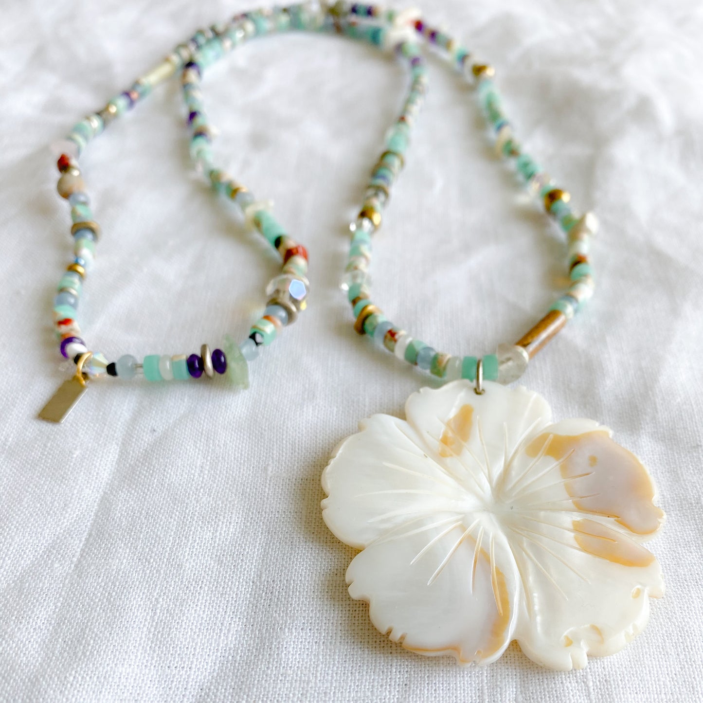 Grace Mother of Pearl Flower Necklace - Bellestyle - semi precious stone girl’s blue pink