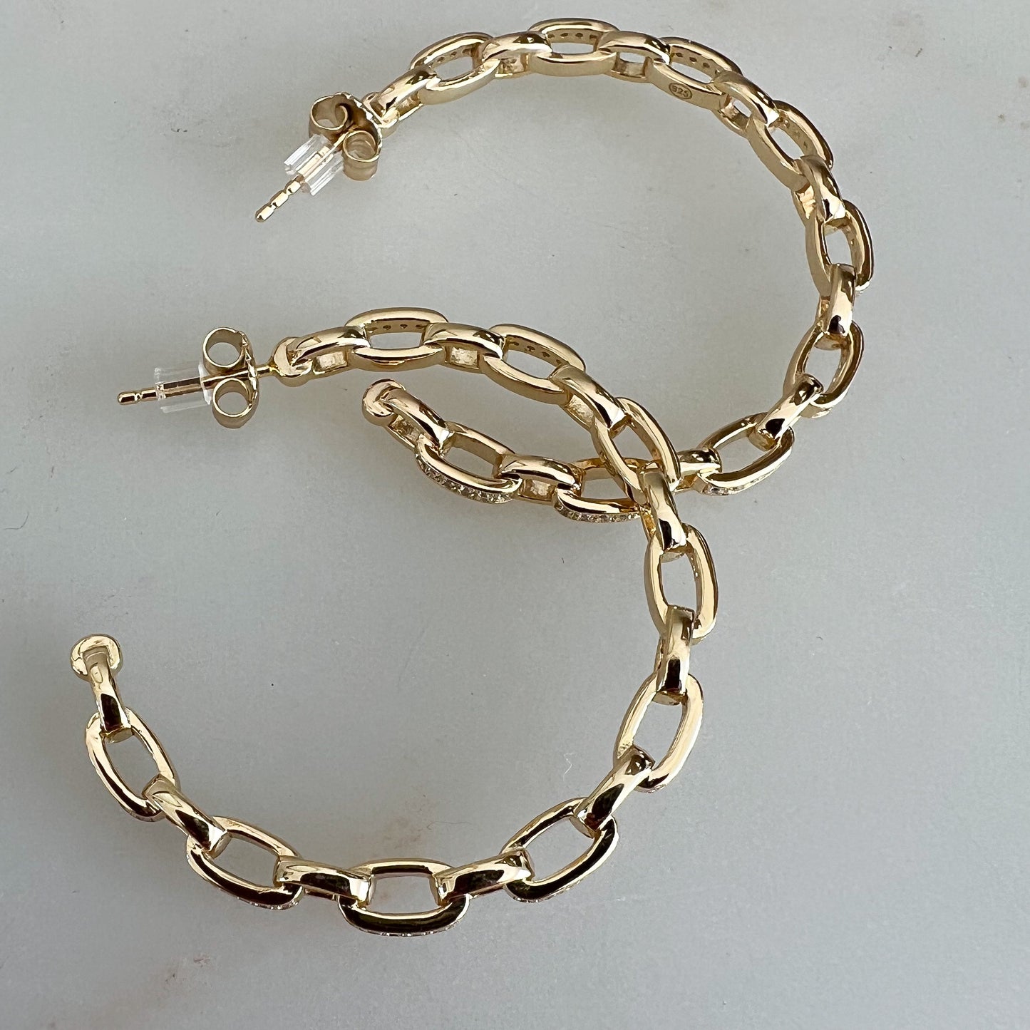 Pave Crystal ChainLink Hoop 925 Post Earrings - BelleStyle