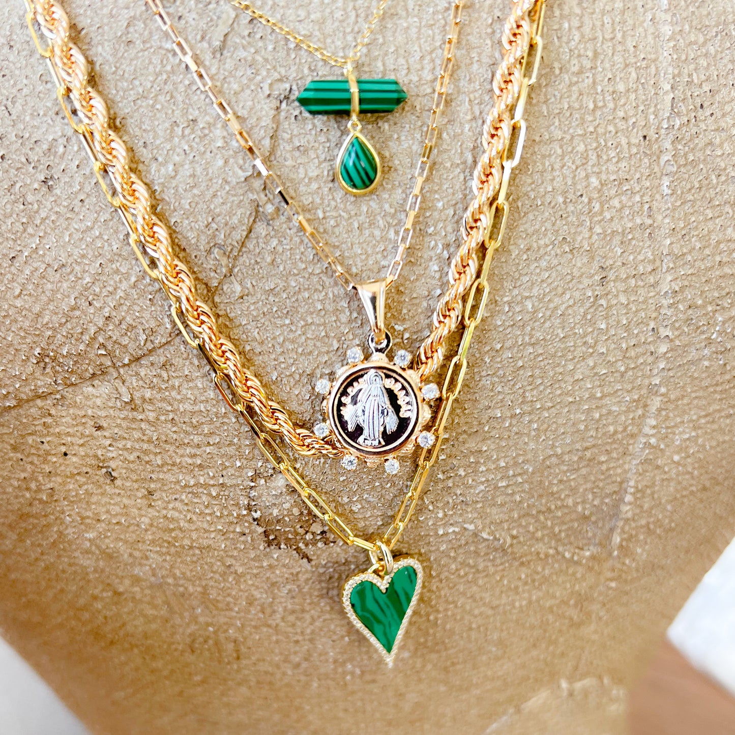 Mary Bust Charm Gold Necklace