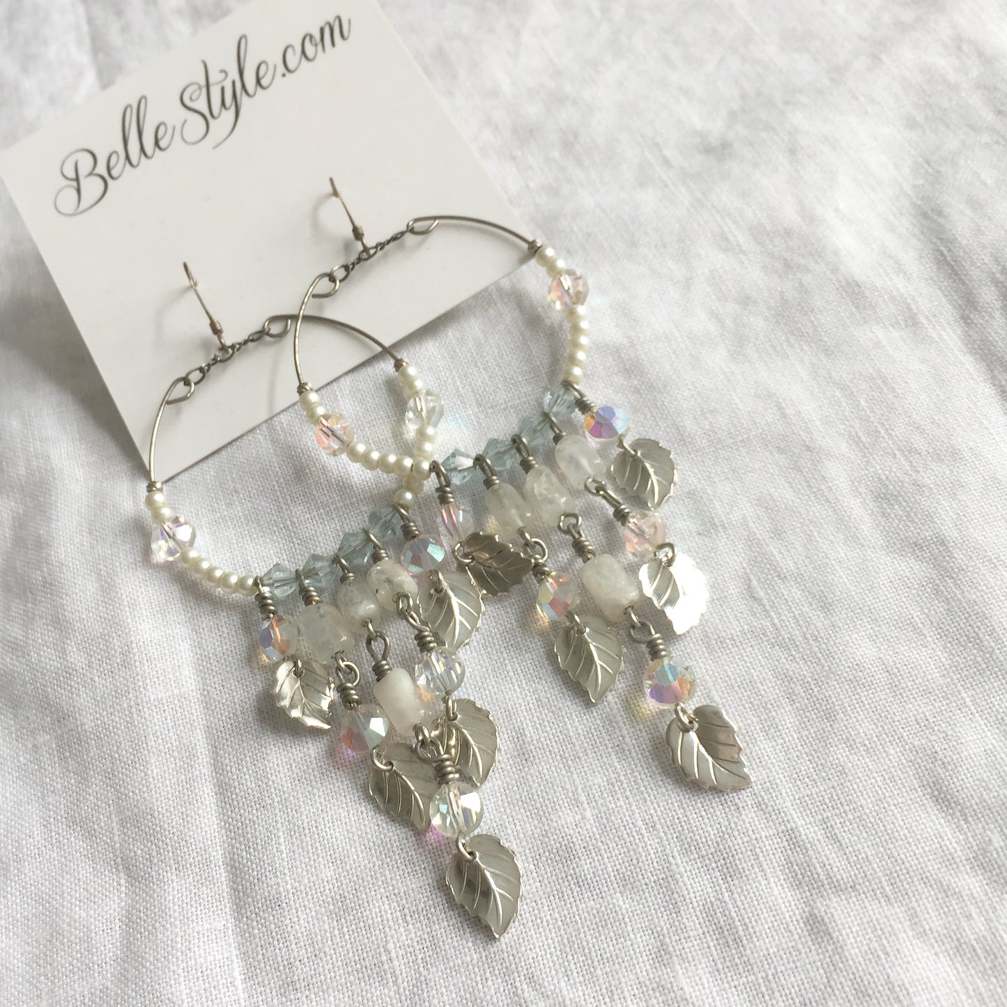 Moonstone Leaf Earrings - BelleStyle