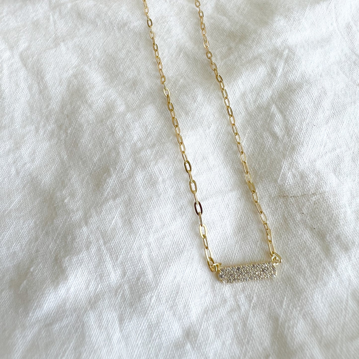 Rectangle Puff Pave Crystal Necklace - BelleStyle