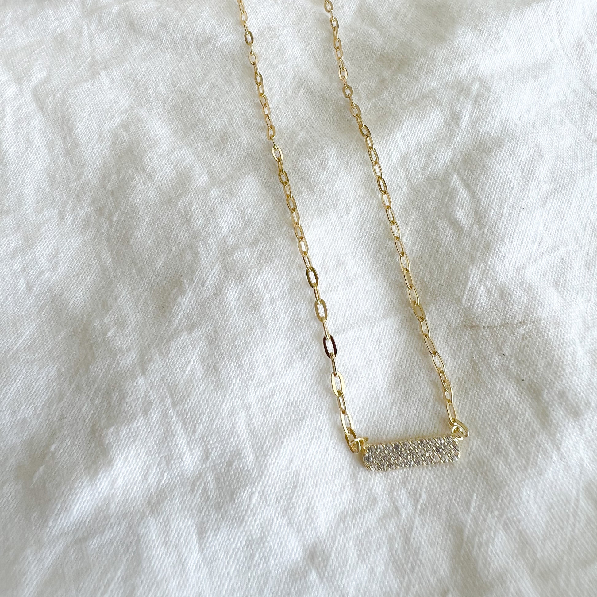 Rectangle Puff Pave Crystal Necklace - BelleStyle