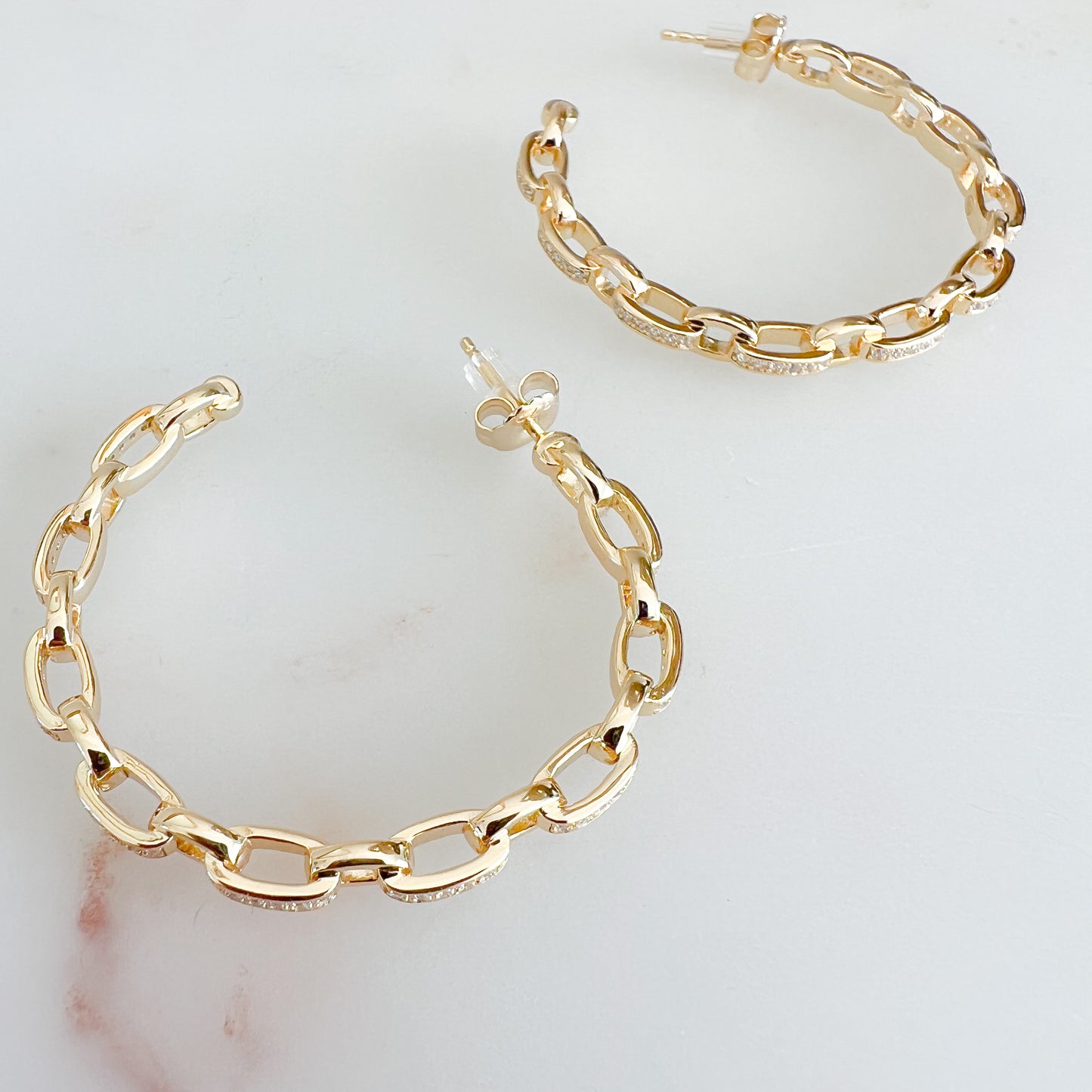 Pave Crystal ChainLink Hoop 925 Post Earrings - BelleStyle