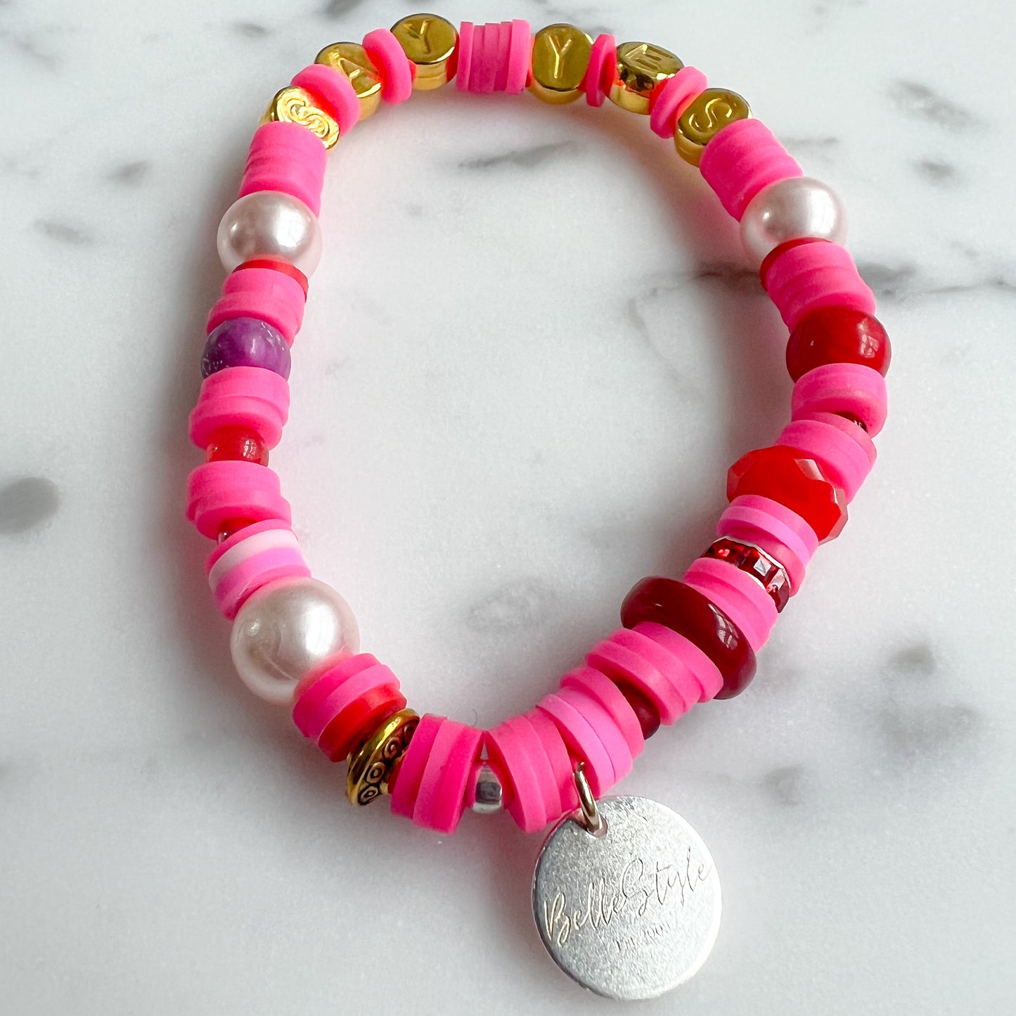 INSPIRE Gold Friendship Bracelet Pink - BelleStyle