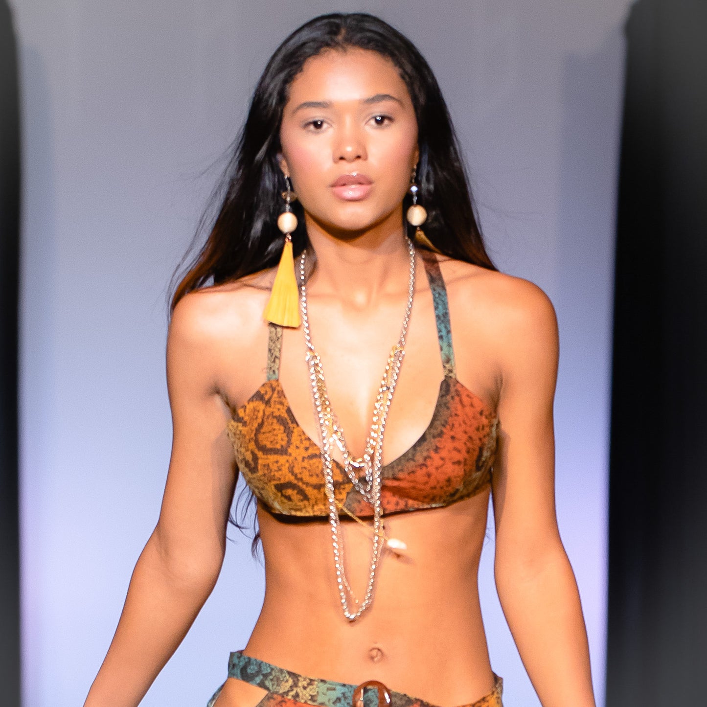 Rosemary Beach Long Raffia Leather Earrings