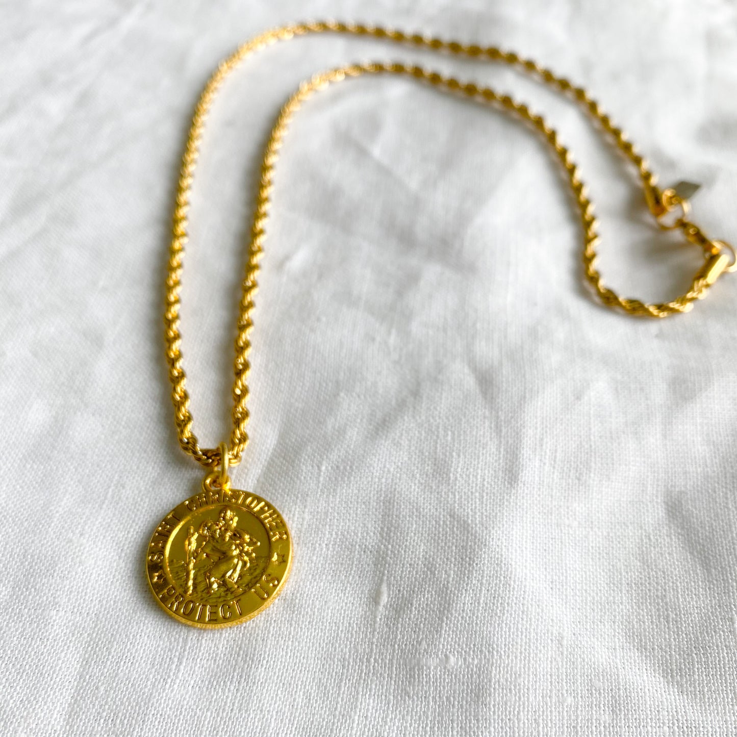 Bellestyle St. Christopher stainless steel gold double rope charm necklace protect us unisex style