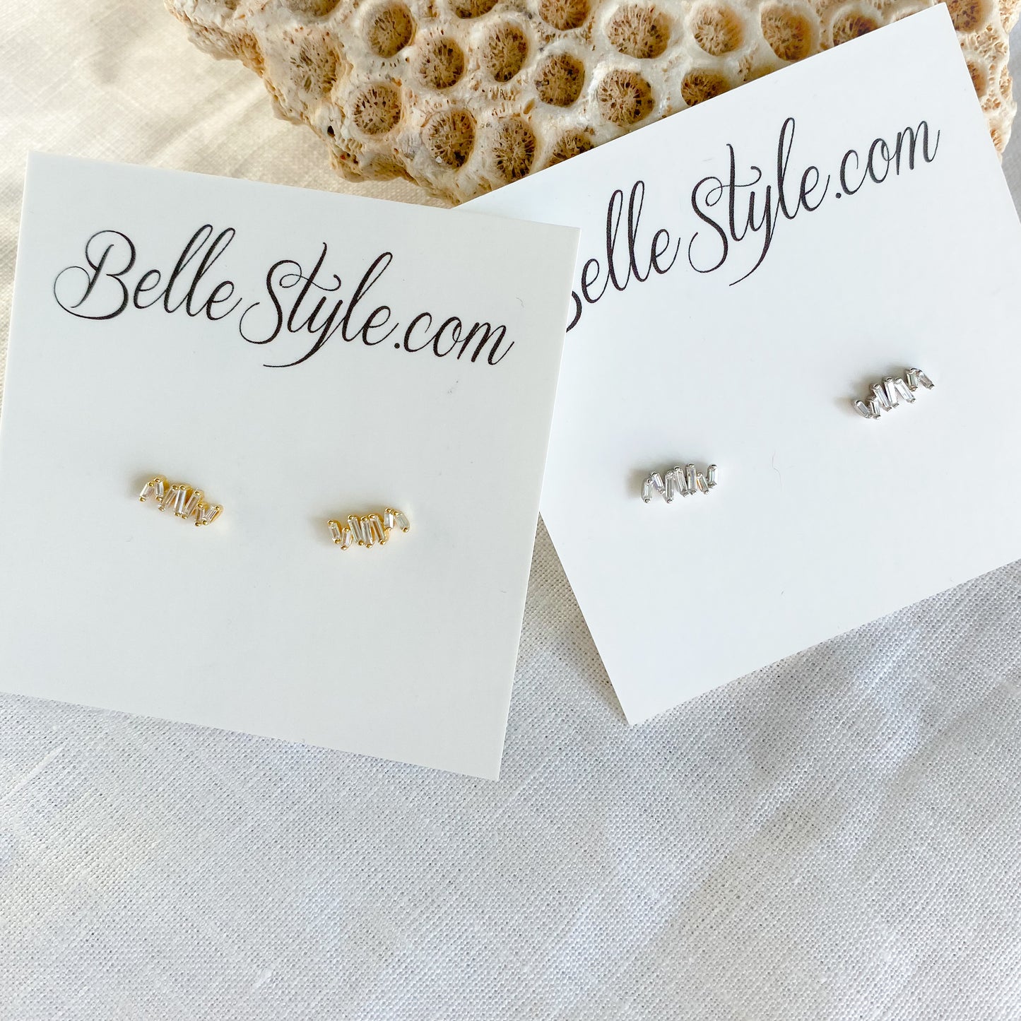 Marmont Earrings BelleStyle - sterling silver gold plate stud post everyday baguette crystals