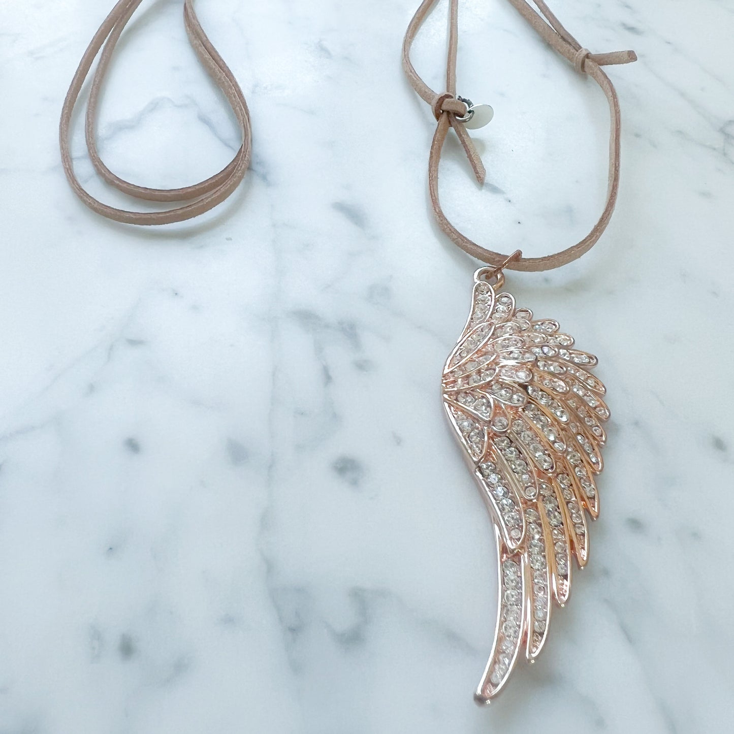 Rose Gold Angelwing Suede Necklace - BelleStyle