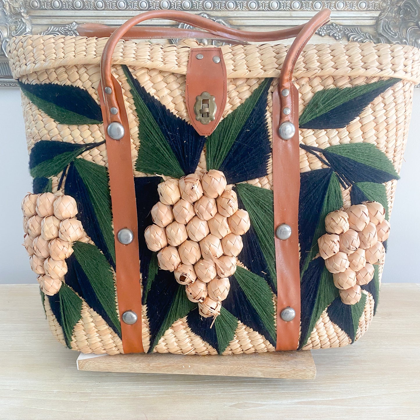 Vintage French Market Grape Buckle Extra Large Tote - BelleStyle