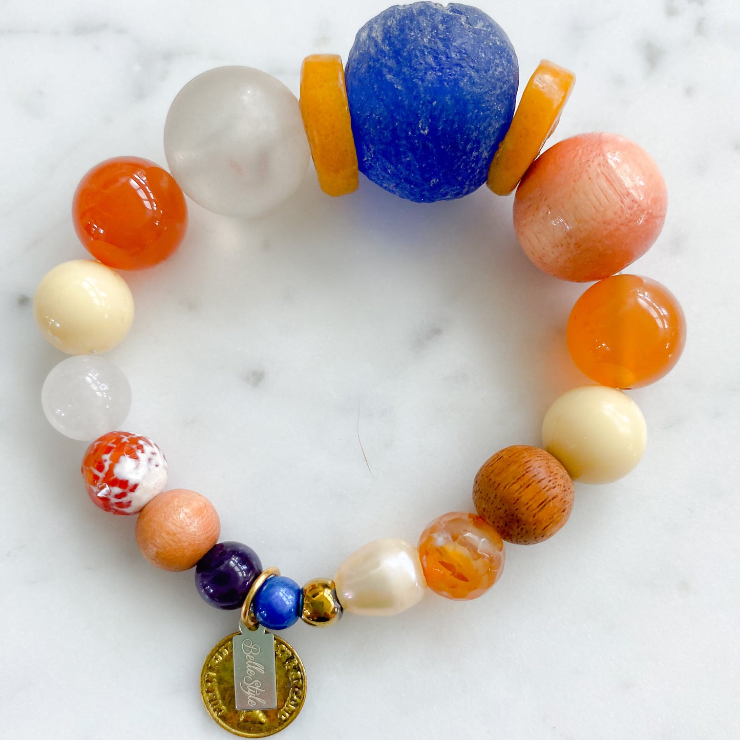 Lorenzo Bracelet - Bellestyle prayer beads agate carnelian rosewood amethyst coin charm