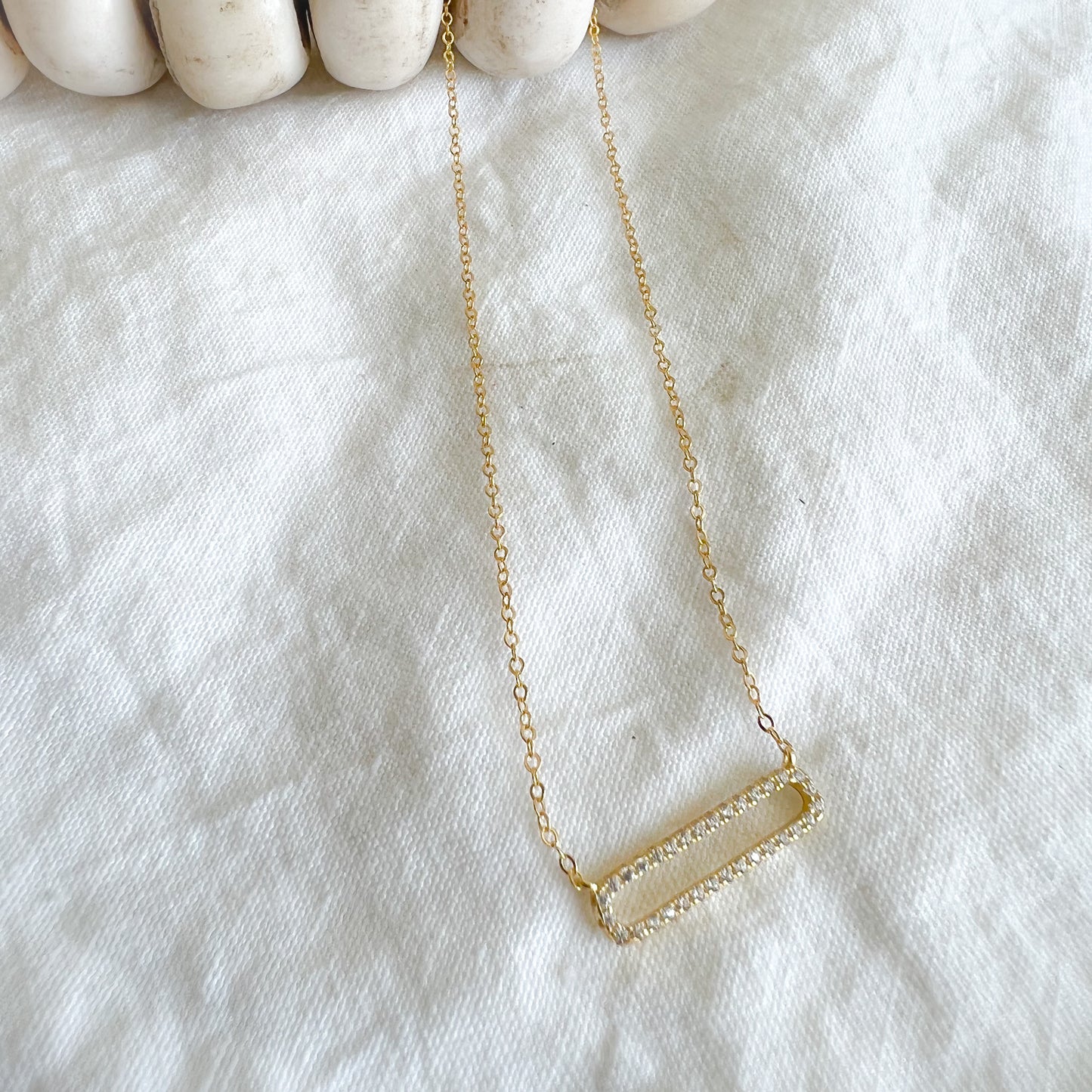 Pave Crystal Open Rectangle Necklace - BelleStyle