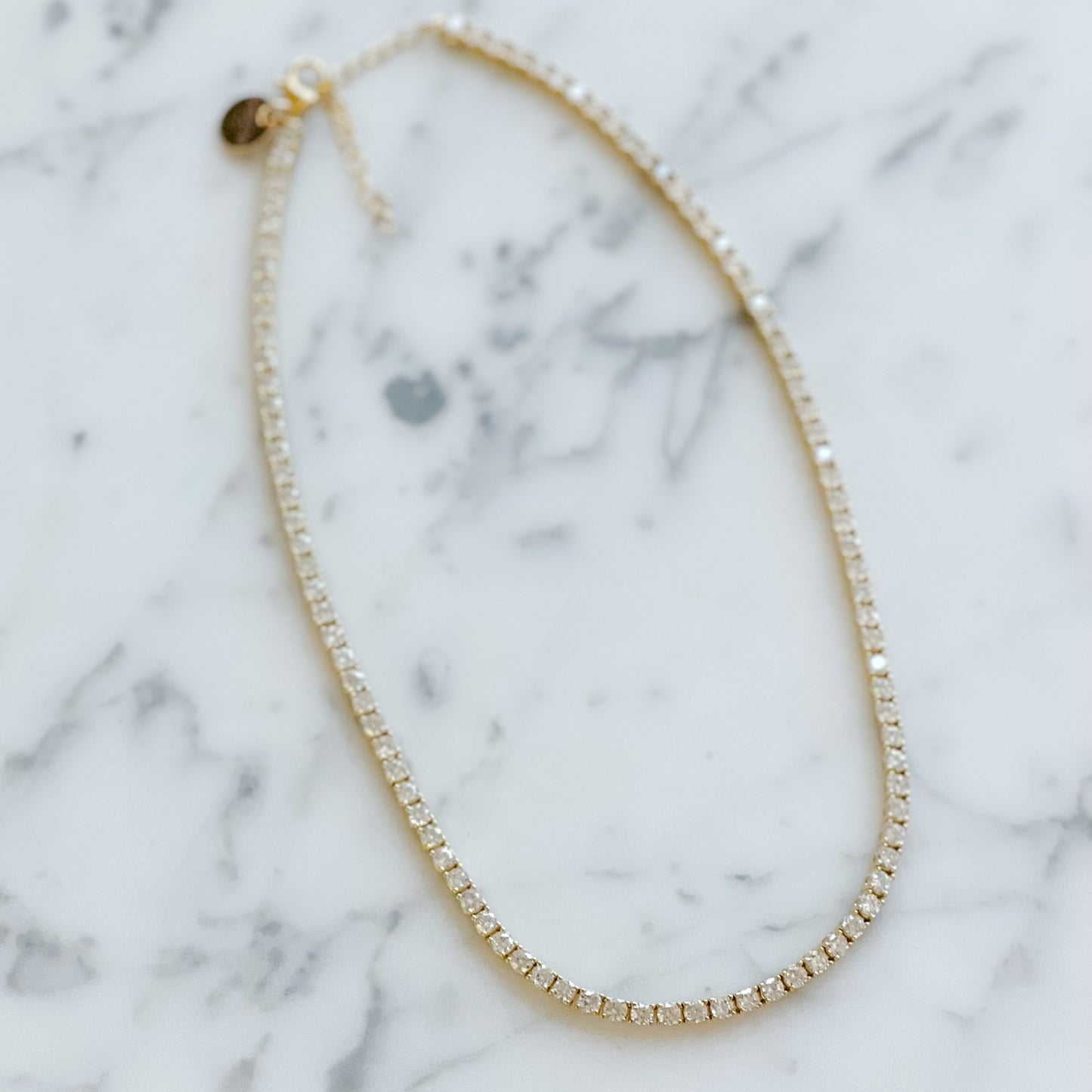 Becca Diamond Style Cubic Zirconia Gold Tennis Necklace - BelleStyle