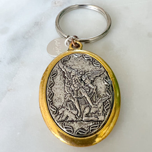 St. Michael Two Tone Keychain