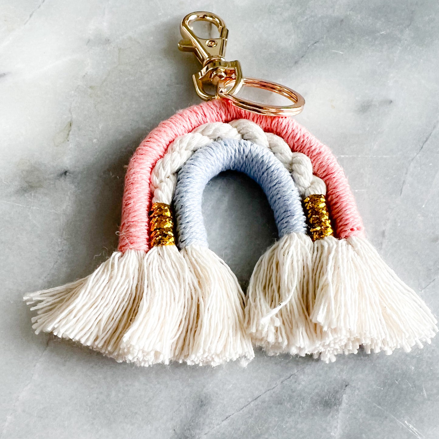 Rainbow Macrame Gold Keychain with Ring - BelleStyle