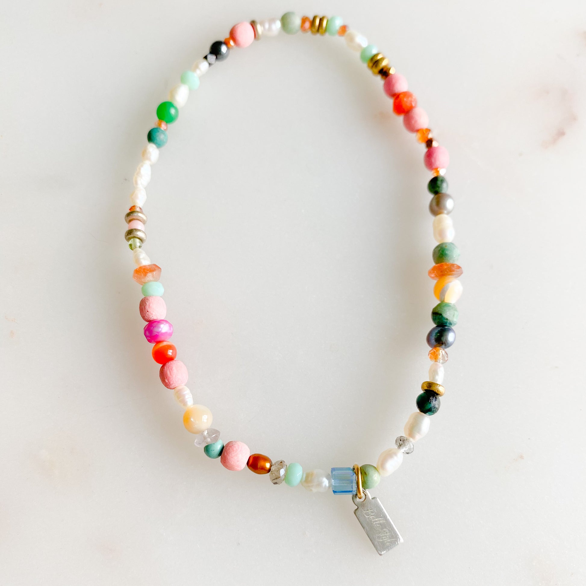 Roxanne Anklet - BelleStyle - crystal quartz rose quartz freshwater pearl amazonite swarovski turquoise citrine brass coral sterling silver