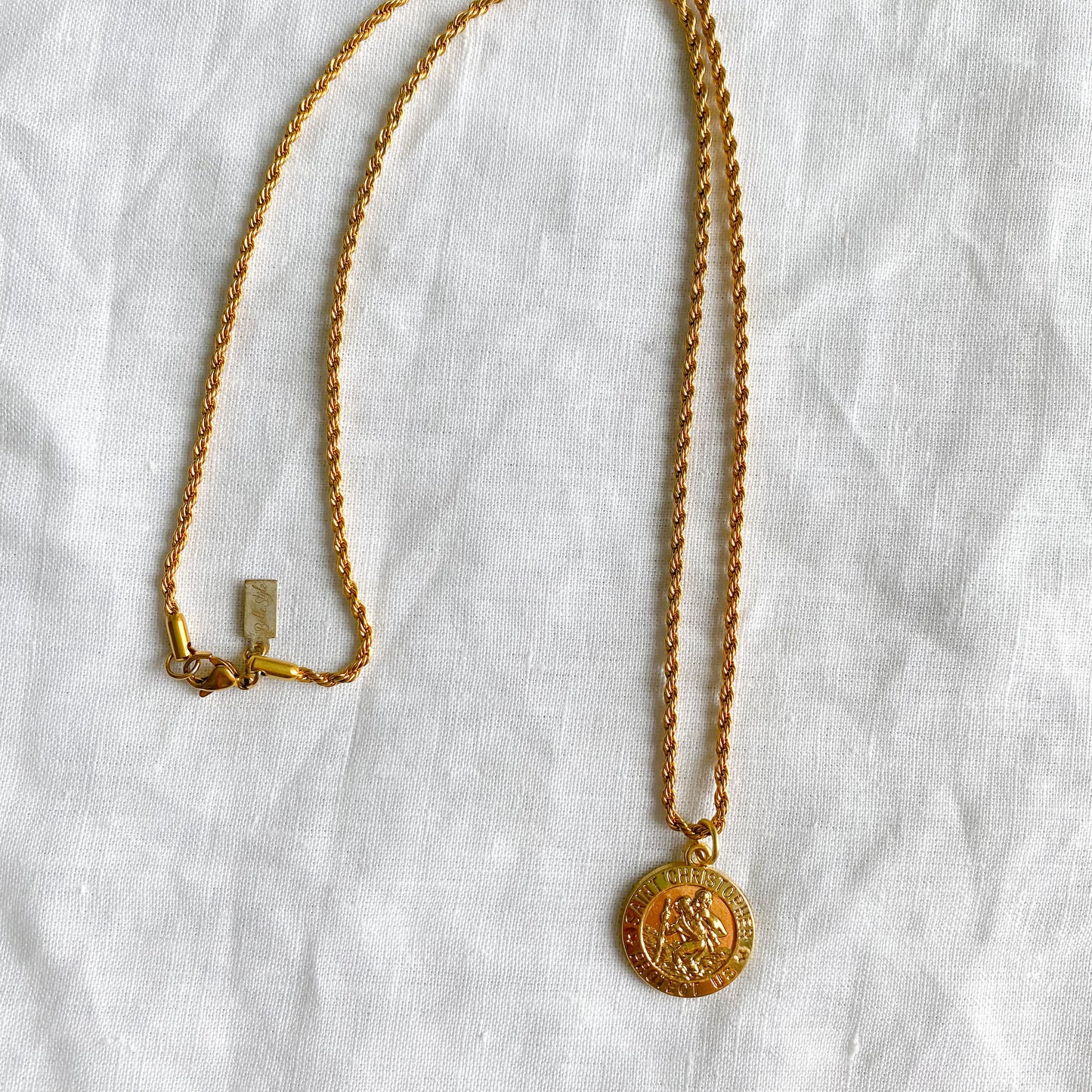 Bellestyle St. Christopher stainless steel gold double rope charm necklace protect us unisex style