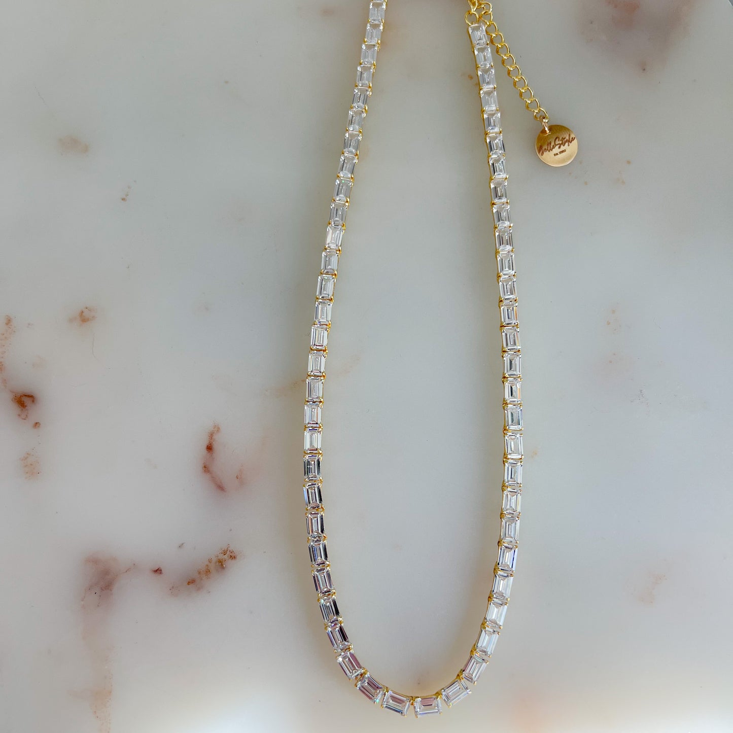 Liberty Baguette Crystal 925 Statement Necklace - BelleStyle