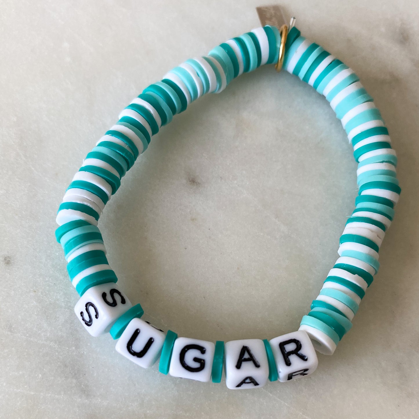 BelleStyle - Blueberry friendship Bracelet turquoise white polymer clay beads Sugar